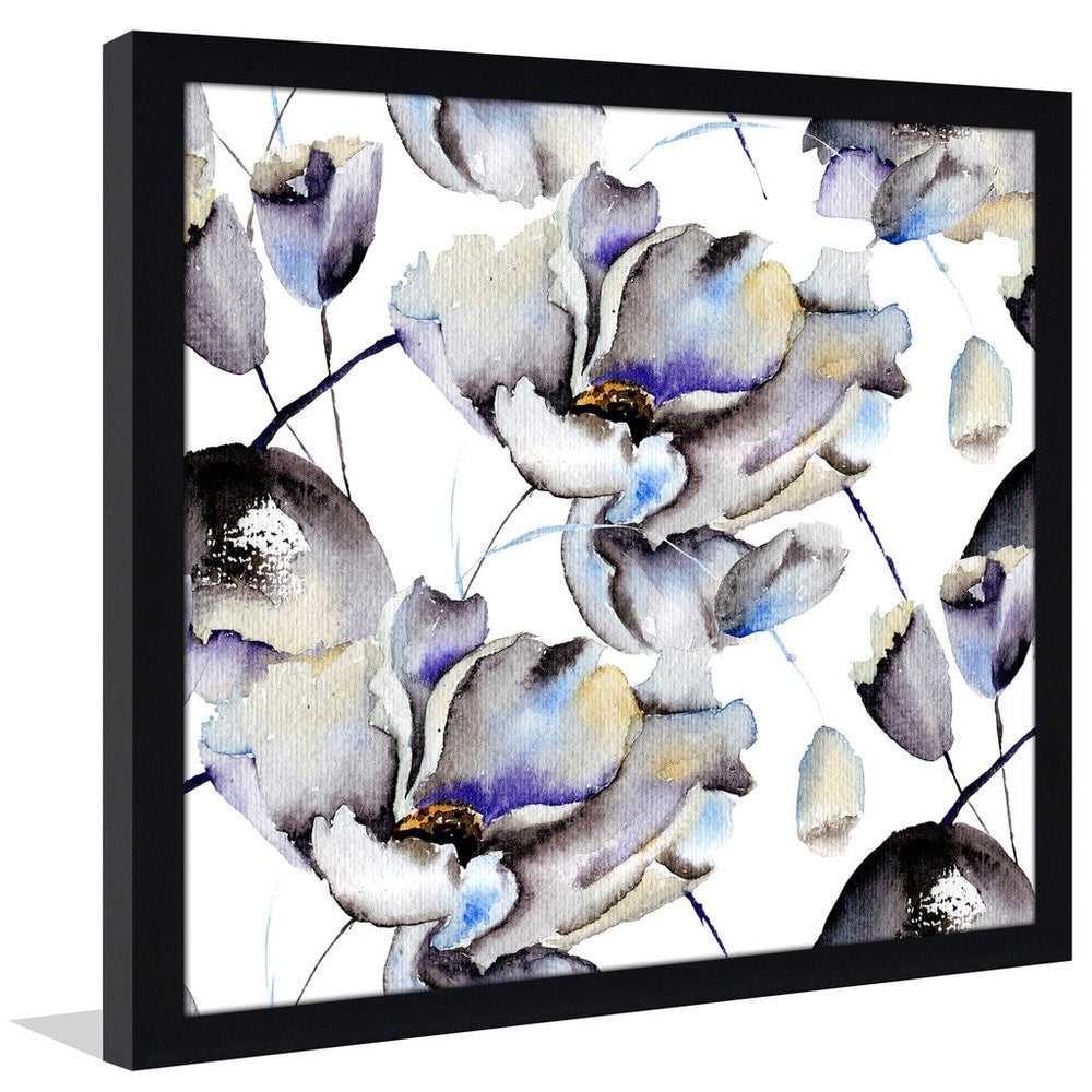 Blossoming Blues Framed Acrylic Wall Art - Modern Abstract Floral Painting for Living Room, Bedroom & Office Decor