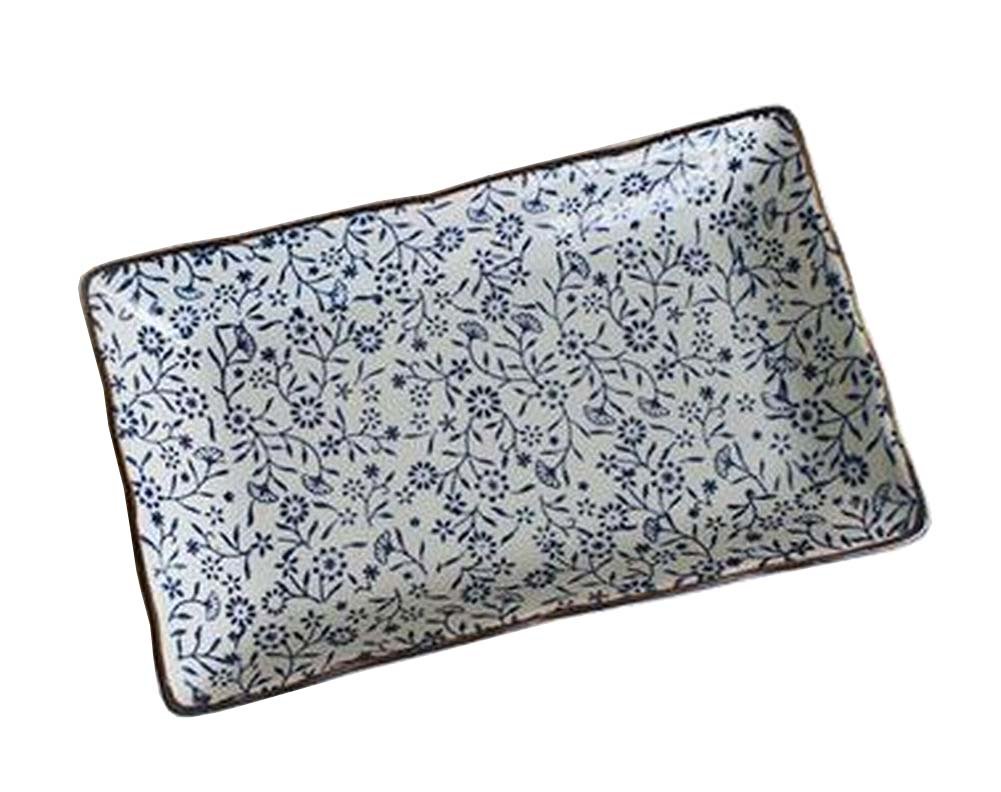 Black Temptation Classic Rectangular Ceramic Sauce Dishes with Blue Floral Design - Perfect for Serving Dips, Condiments, and Appetizers at Dinner Parties