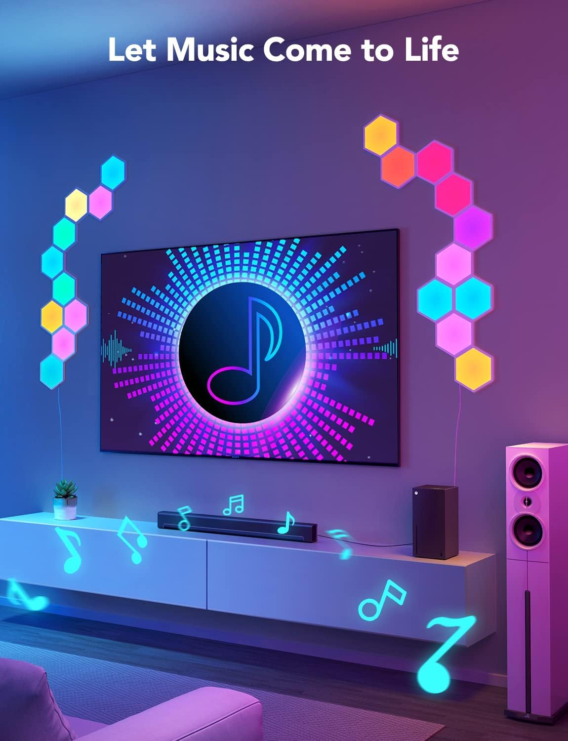 Govee Glide Hexa Panels - Smart Wi-Fi RGBIC Hexagon LED Wall Lights, 6 Music Sync Modes & 40 Scene Modes, Works with Alexa & Google Assistant - 10 Pack for Living Room, Bedroom, Gaming Room & Home Decor