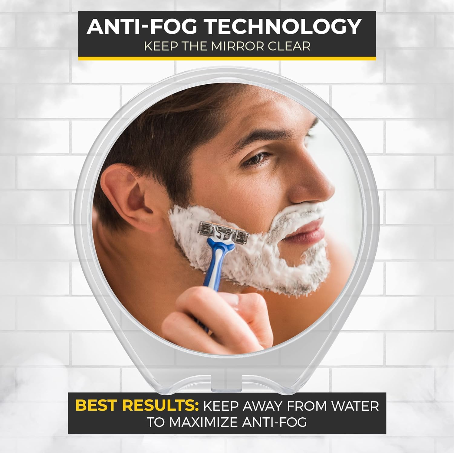 Fogless Shower Mirror for Shaving with Suction Cup & Razor Holder - Large Anti-Fog Bathroom Mirror for Men, Perfect for Shaving in Shower or Bathroom - Ideal for Travel & Home Use