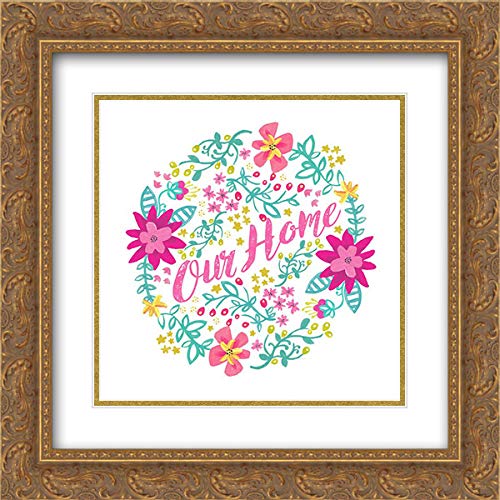 Coleman Joan 15x15 Gold Ornate Framed Double Matted Museum Art Print - 'Our Home, Happy Garden' Wall Decor for Living Room, Bedroom & Office