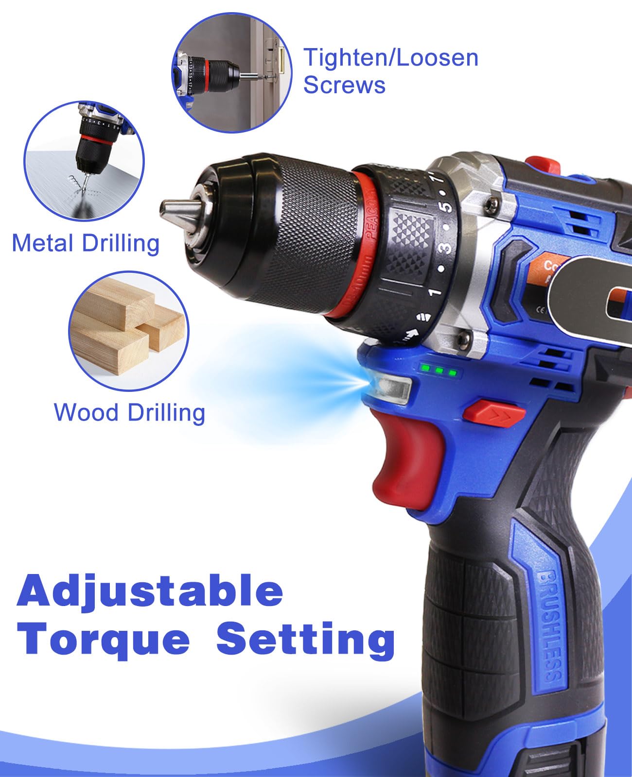 Aspro 16.8V Brushless Cordless Drill Set with Battery & Charger - 2-Speed Electric Drill, 3/8