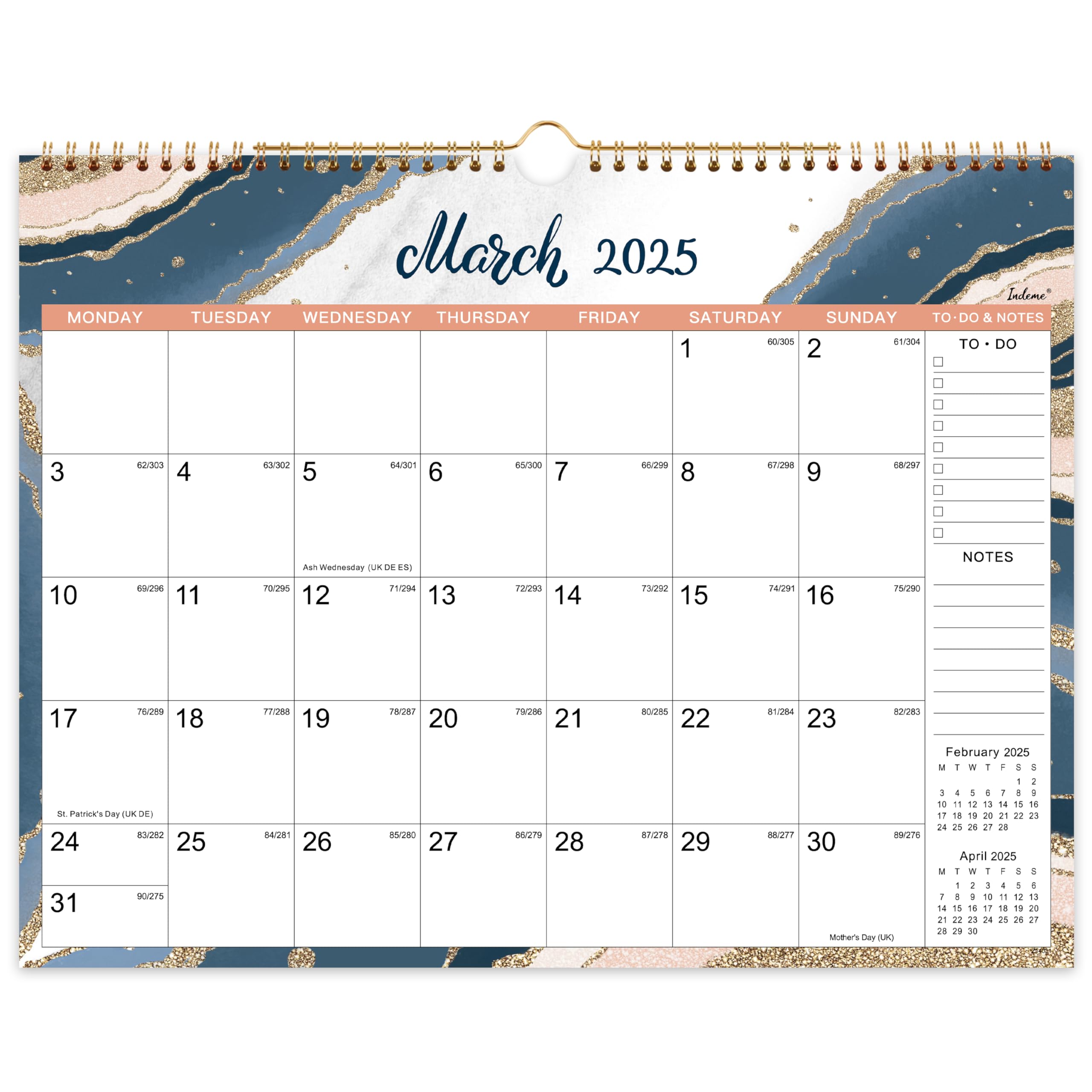 2025-2026 Wall Calendar - 18 Month Planner from March 2025 to August 2026 | 6 Stylish Designs | Twin-Wire Binding with Hanging Hook | 14.8