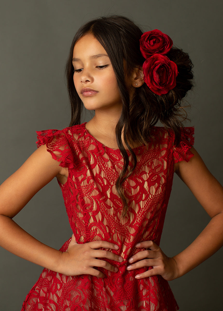 Azalea Dress in Scarlet - Elegant Floral Summer Dress for Women | Perfect for Weddings, Parties & Special Occasions