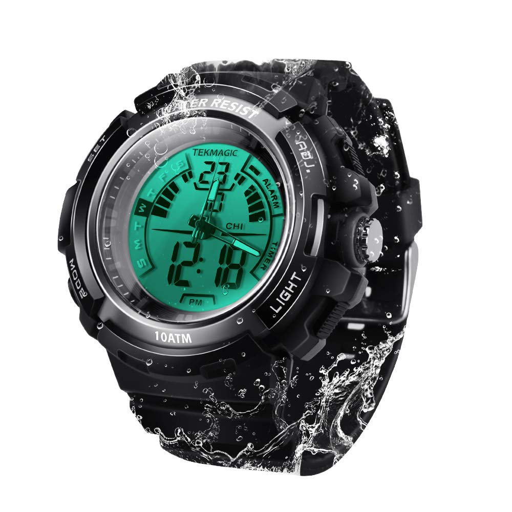 Men's Digital Sports Watch 10 ATM Waterproof Dive Chronograph Timer with Dual Time Alarm Calendar - Perfect for Swimming, Diving, Outdoor Adventures & Gym Workouts