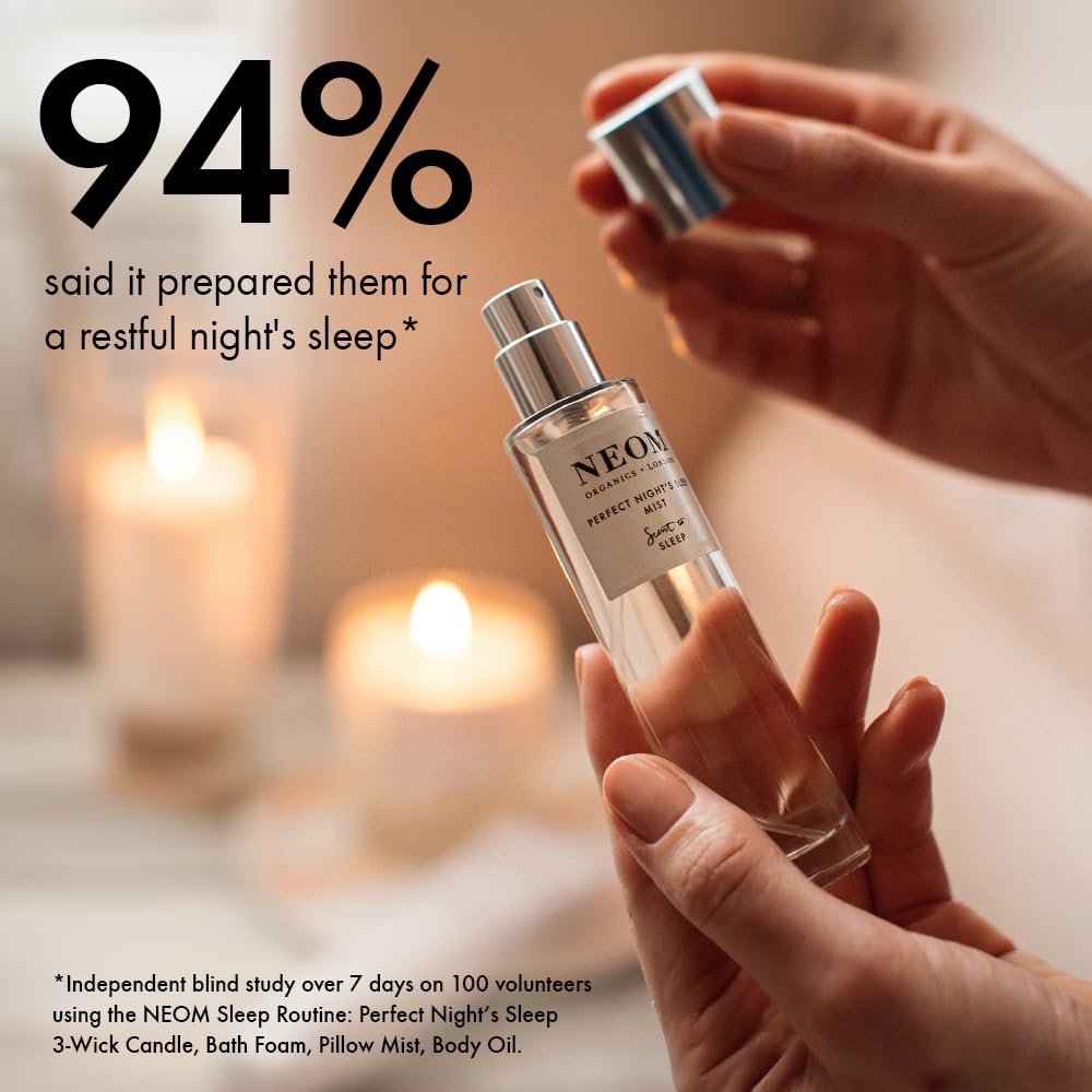 NEOM Lavender & Chamomile Pillow and Body Mist - 1 Fl Oz Essential Oil Spray for Relaxation & Better Sleep | Aromatherapy for Bedtime, Stress Relief & Home Spa | Perfect for Nighttime Routine, Travel & Self-Care