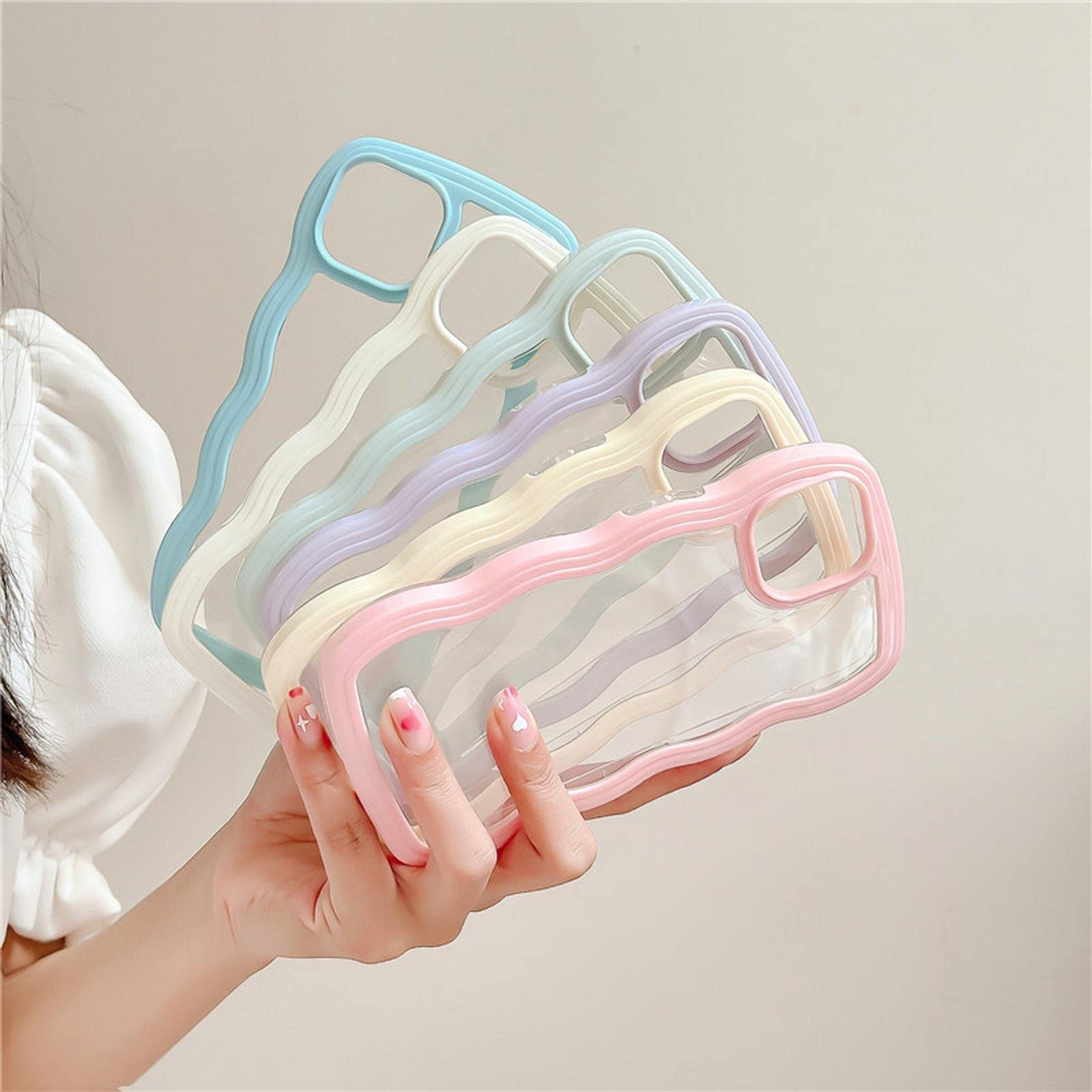 FORKIS Cute Wavy Frame Shockproof Bumper Case for iPhone 13 12 11 Pro Max - Clear Hard PC Cover for iPhone 11 (White) - Perfect for Daily Protection & Stylish Look