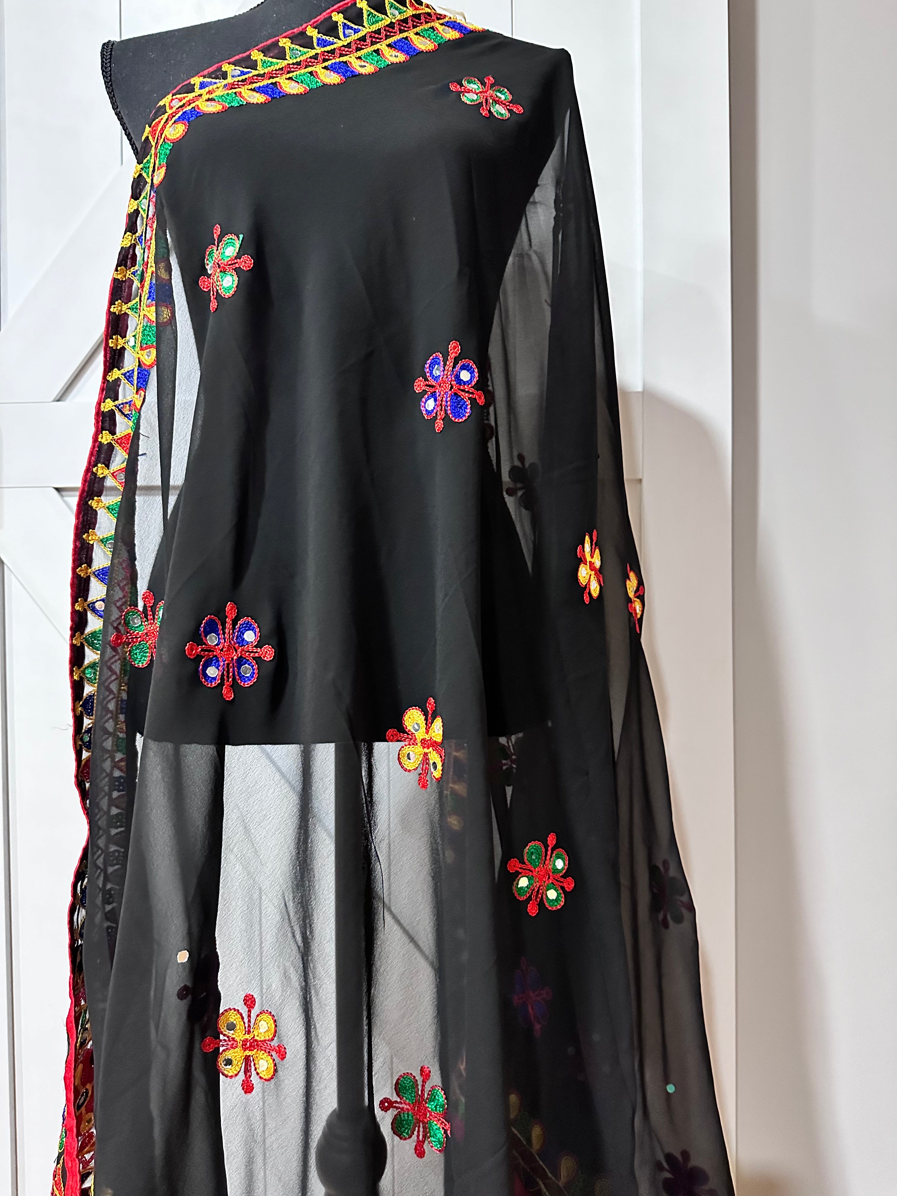 Navaratri Dupatta Scarf - Elegant Black Chiffon Dupatta for Women | Perfect for Festivals, Weddings & Traditional Outfits