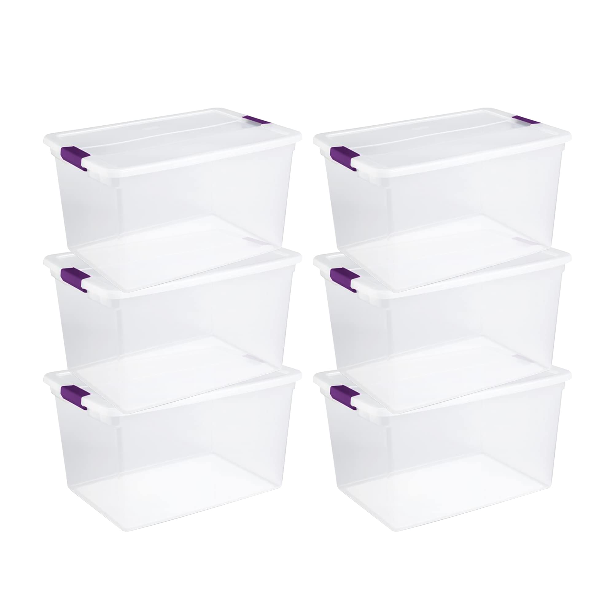 Sterilite Clear Plastic Storage Bins with Lids - 6 Pack 64 Quart & 6 Pack 66 Quart Organizing Containers for Home, Office, Garage & Moving Storage - Stackable & Durable