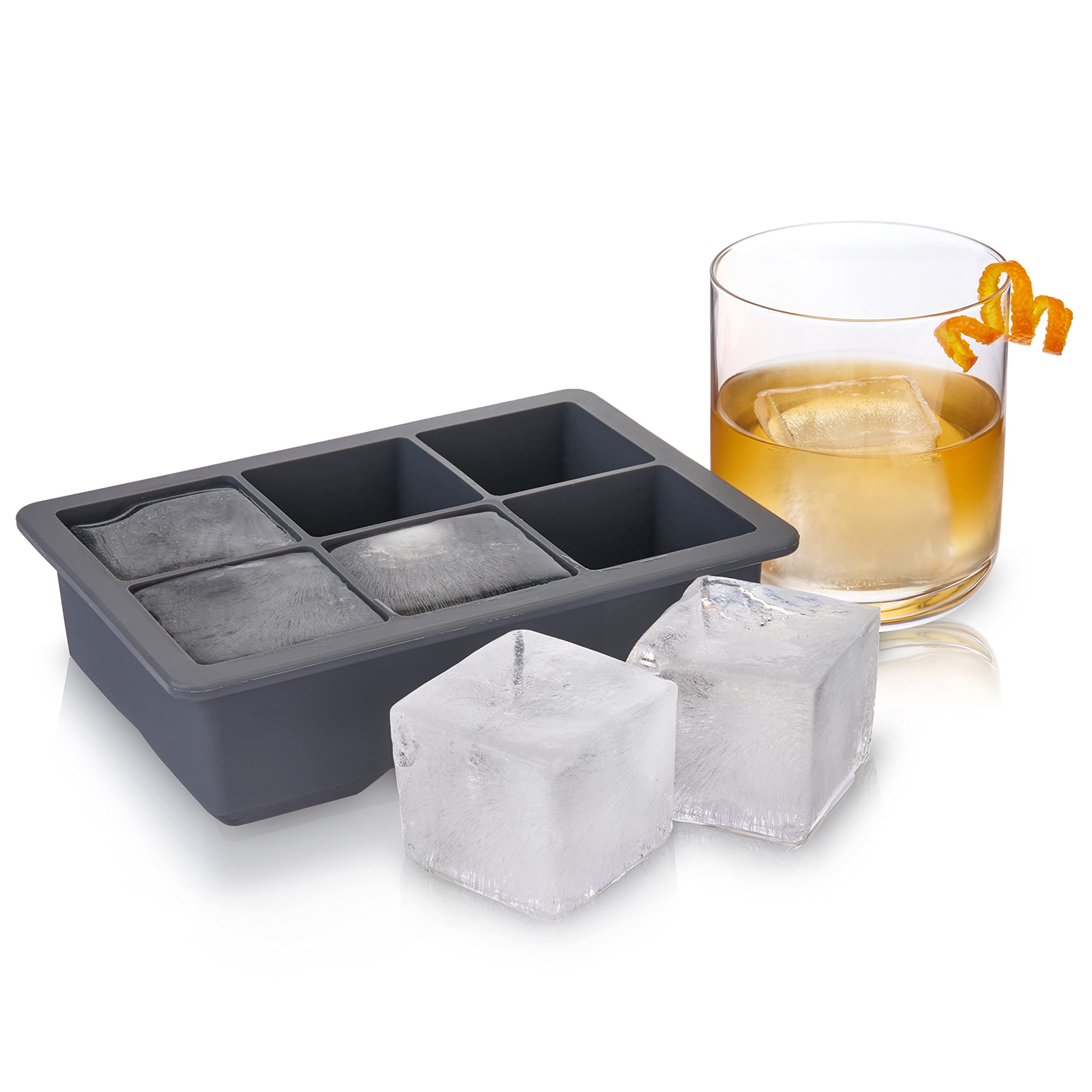 Premium Silicone Whiskey Ice Cube Mold Set - Large Square Ice Trays for Bourbon, Scotch & Cocktails - Perfect for Home Bars, Parties & Gift Giving (Grey)
