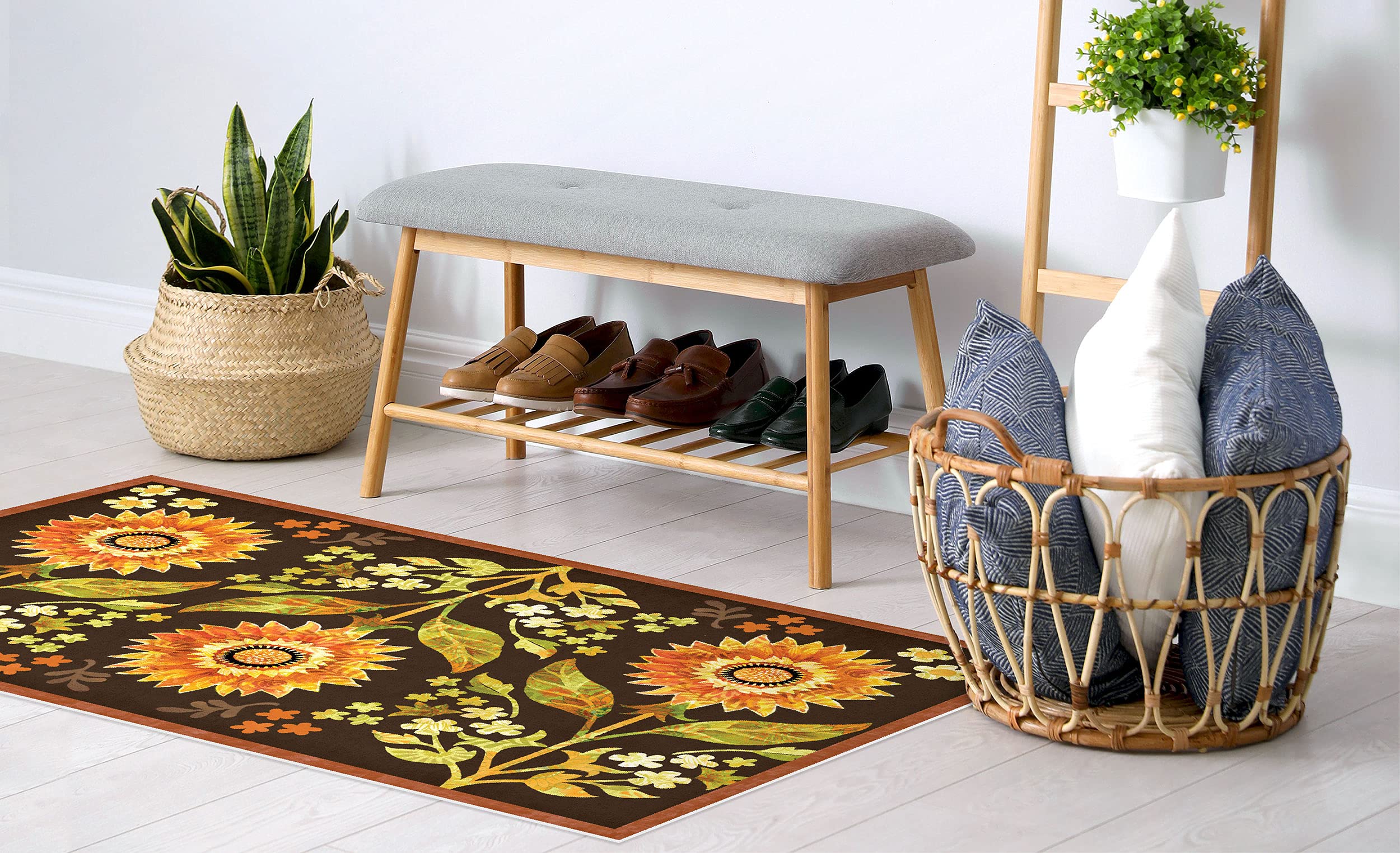 Indian Summer Floral Bird 3'x5' Vinyl Floor Mat - Waterproof, Stain Resistant Indoor Area Rug for Living Room, Kitchen, Entryway - Durable Home Decor & Protective Floor Covering