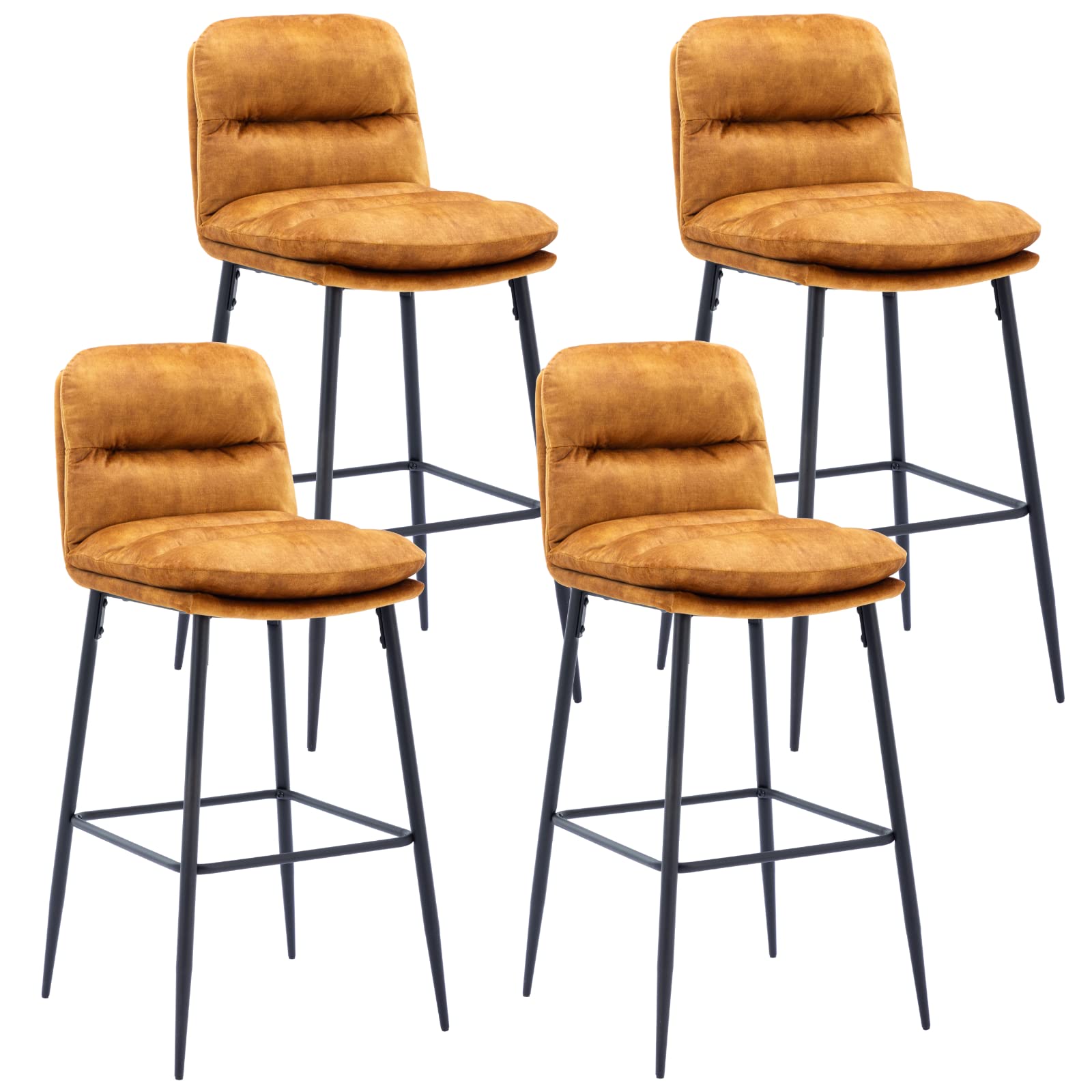 Modern Velvet Fabric Bar Stools Set of 4 - 30 Inch Upholstered Kitchen Island Stools with Metal Legs & Footrest, Armless Counter Height Stools for Dining Room, Coffee Bar & Home Decor