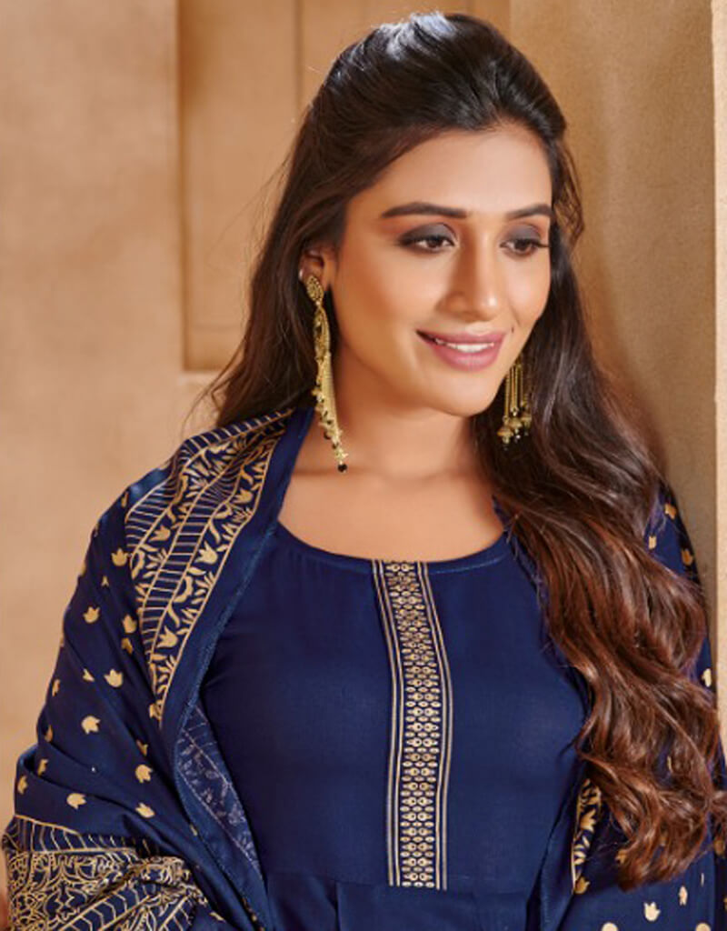 Blue Heavy 14 Kg Rayon Anarkali Gown - Elegant Indian Party Dress for Weddings & Festive Occasions