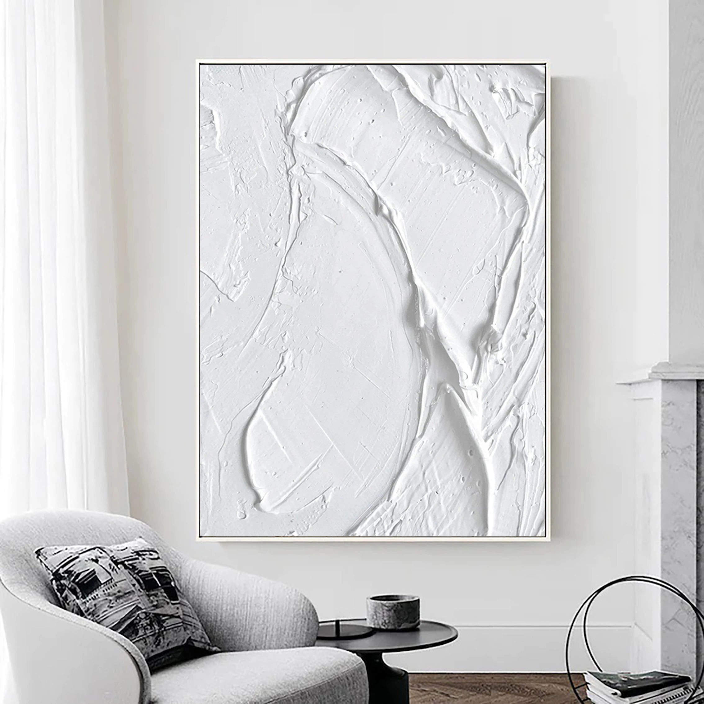 White Minimalist Textured Painting Canvas #MM028 - Abstract Wall Art for Modern Home & Office Decor