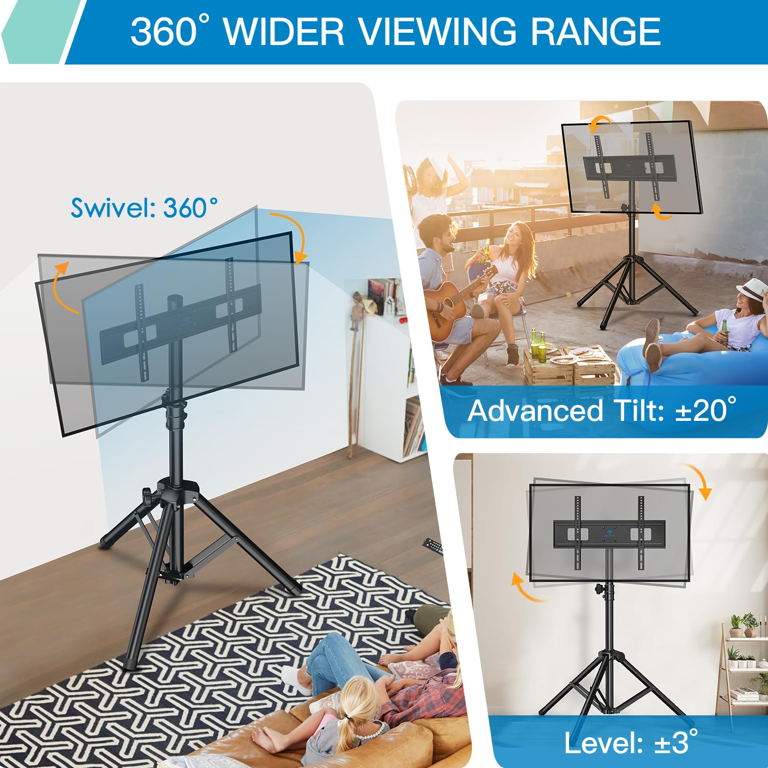 PERLESMITH Universal TV Floor Stand for 37-85 Inch Flat Screen TVs - Height Adjustable TV Tripod Stand with 600x400mm VESA Mount, Supports LED/LCD/OLED TVs up to 110lbs - Perfect for Living Room, Bedroom & Home Theater Setup