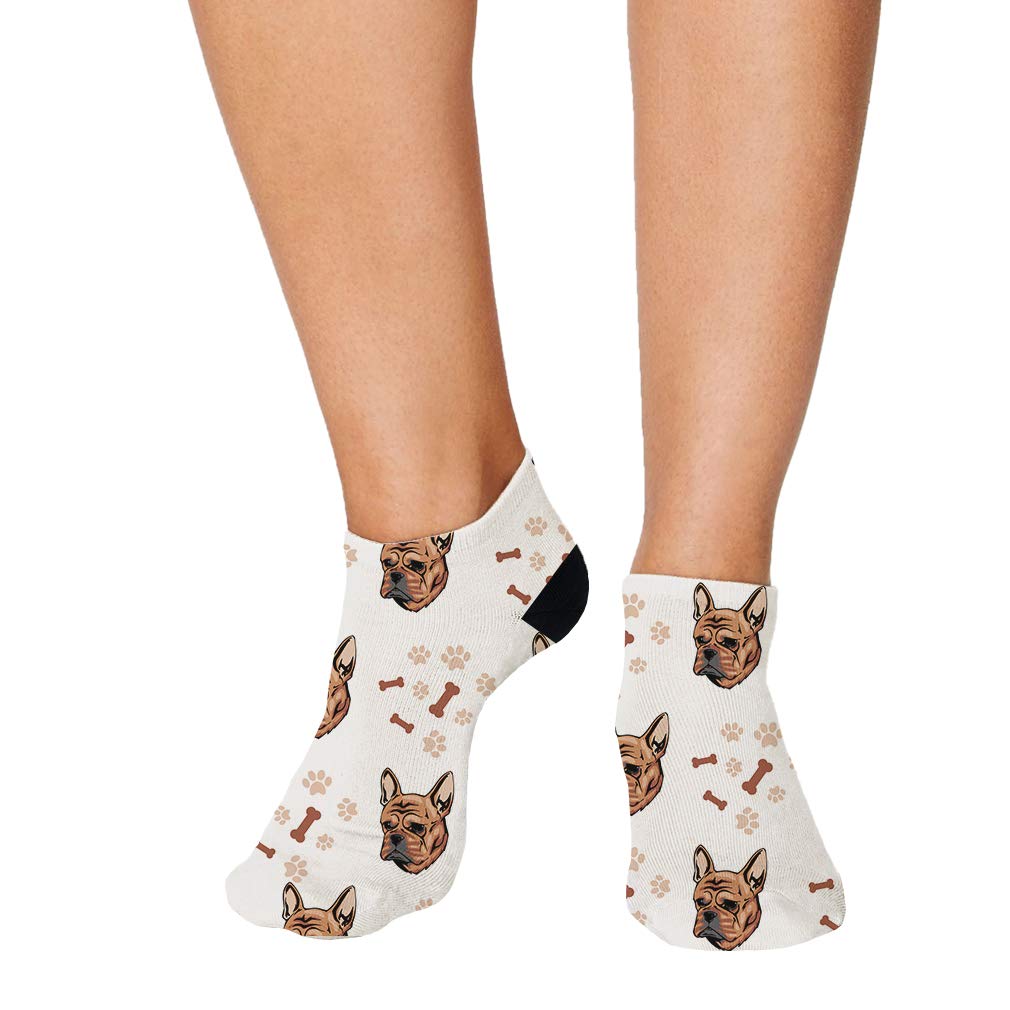 French Bulldog No Show Socks for Women & Men - Breathable Polyester Ankle Socks - Fun Dog Breed Pattern - Perfect for Casual Wear, Sneakers & Gifts