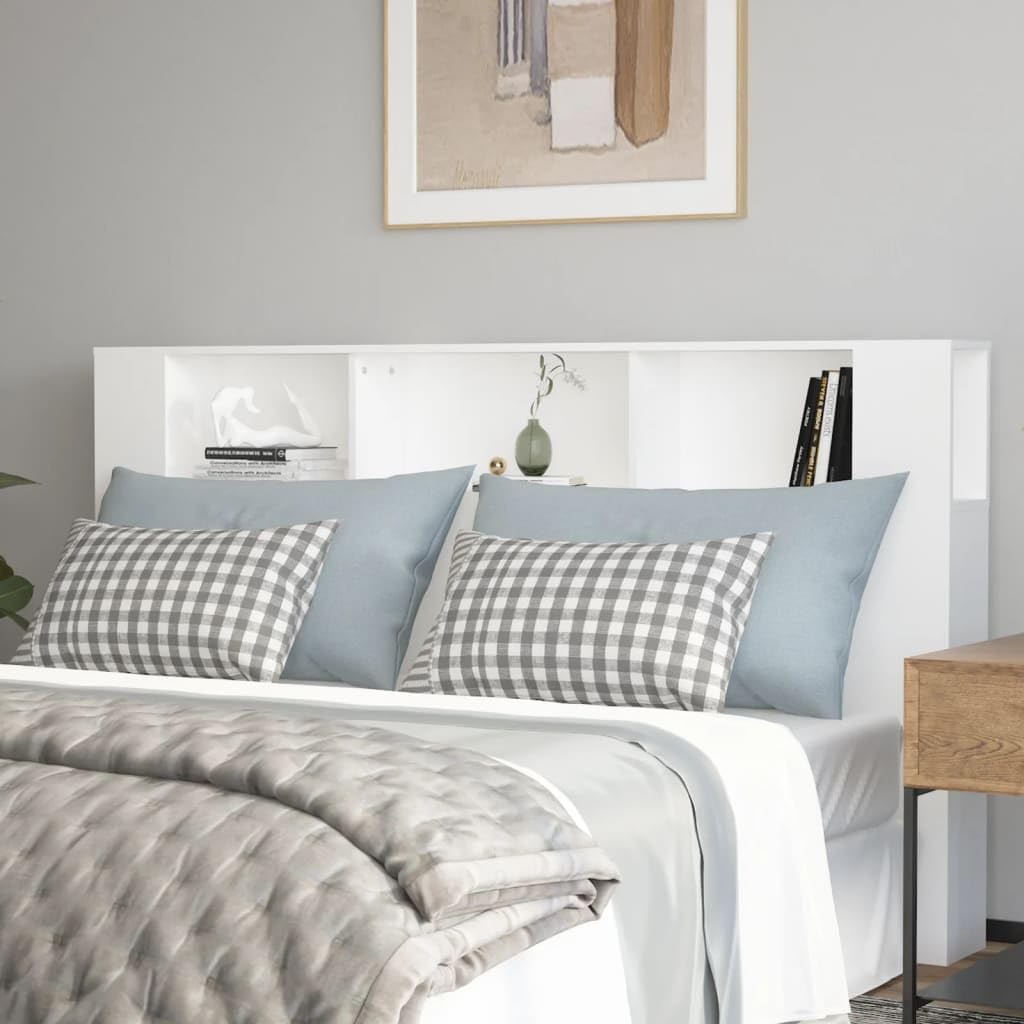 QZZCED White Bed Headboard with Storage Compartments 180x18.5x104.5 cm - Modern Bedroom Headboard for Master & Guest Rooms - Perfect for Bedroom Decor, Space Saving & Stylish Home Interiors