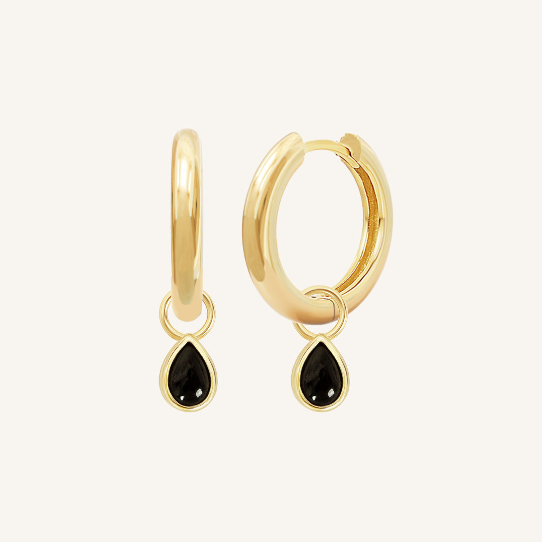 Black Onyx Trove Charm Hoops - Elegant Dangle Earrings for Women | Perfect for Parties, Weddings & Everyday Wear
