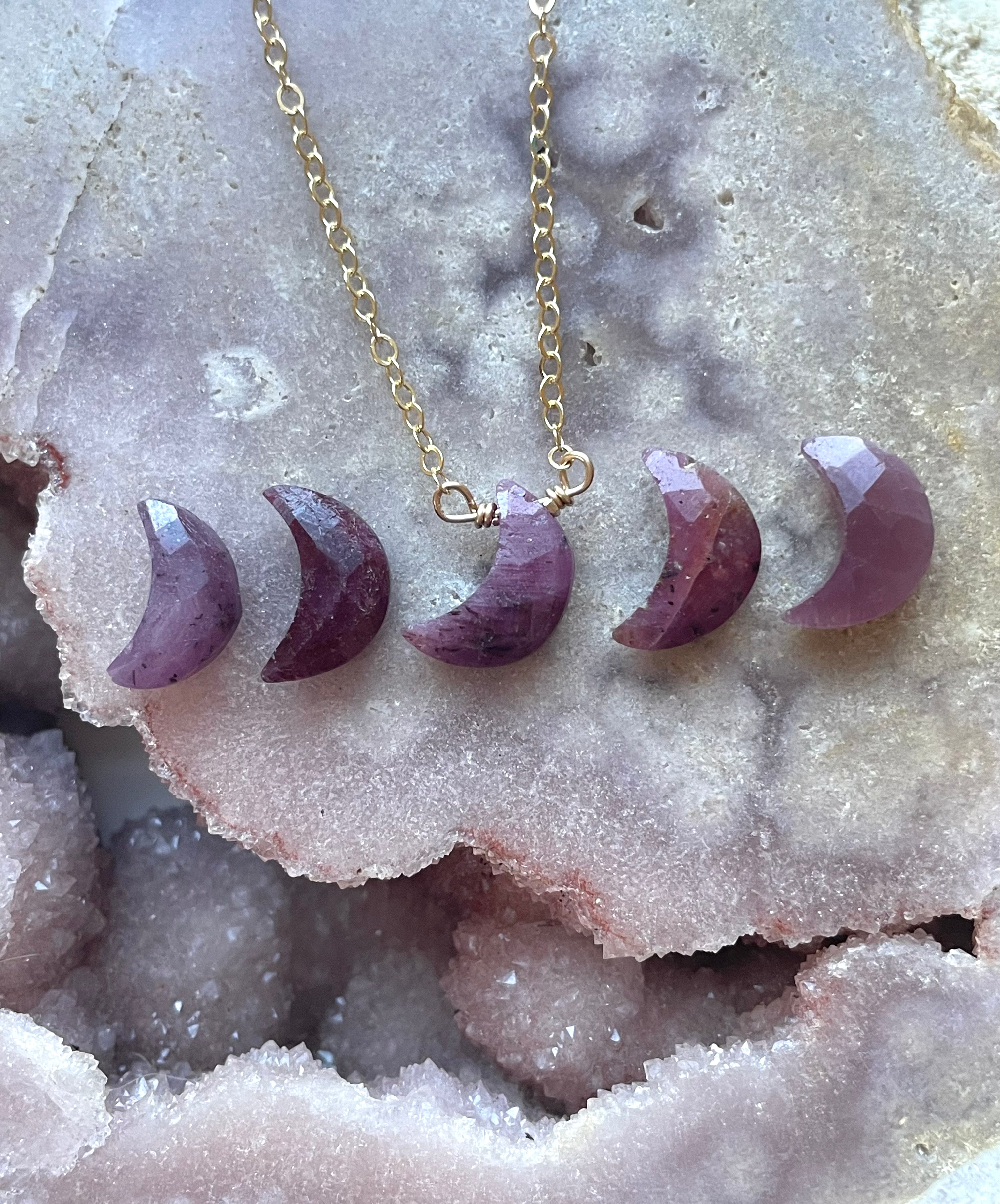 Tiny Ruby Moon Crystal Necklace – Elegant Sterling Silver Pendant for Women | Perfect Gift for Valentine’s Day, Anniversary & Special Occasions | Boho Chic Jewelry for Everyday Wear & Spiritual Healing