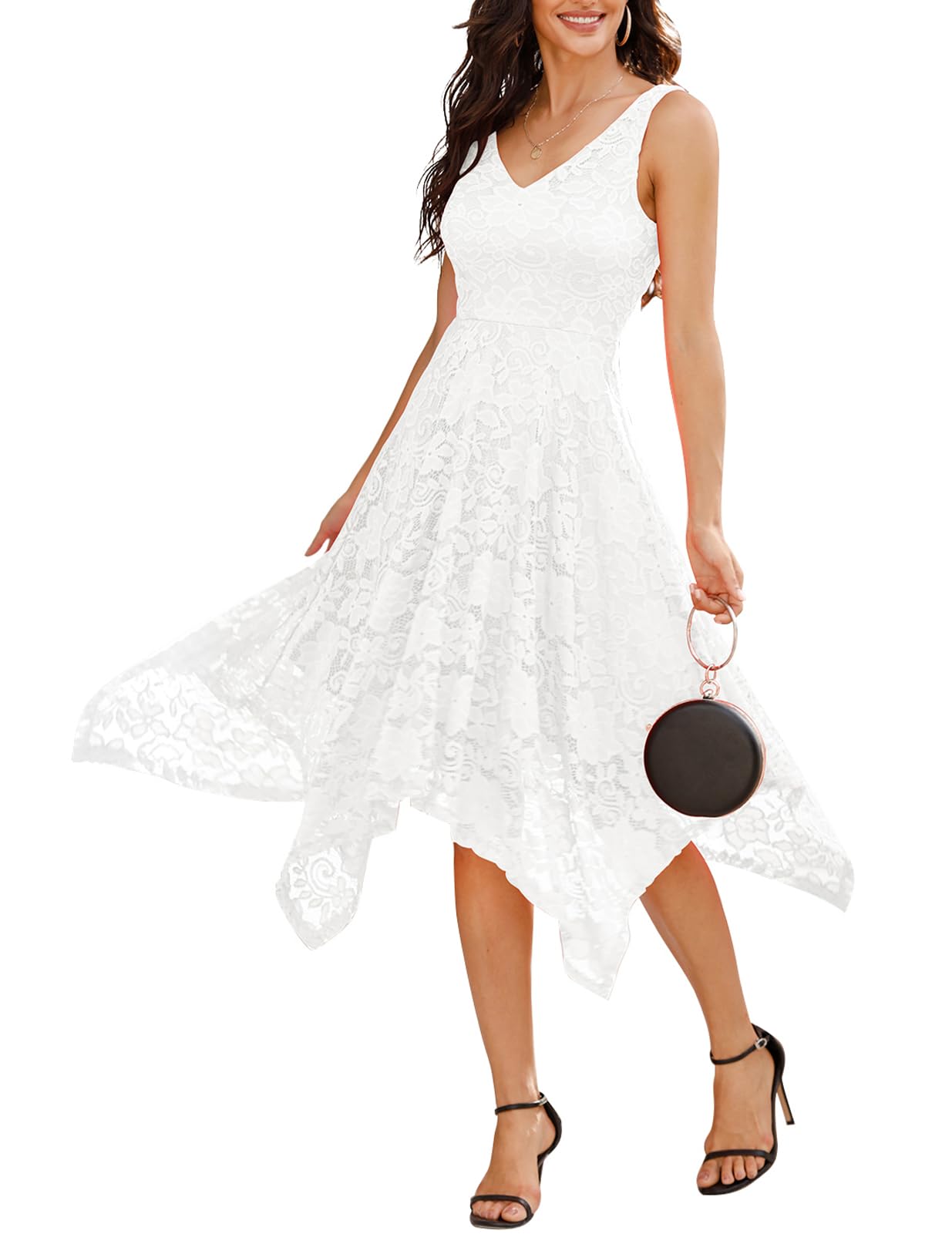 Meetjen Women's Elegant Lace Cocktail Party Dress 2025 - Handkerchief Hem Bridesmaid & Prom Formal Gown for Wedding Guest | Perfect for Evening Events, Cocktail Parties & Special Occasions
