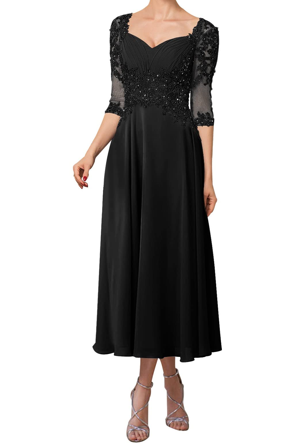 Elegant Chiffon Mother of The Bride Dresses with Lace Sleeves - Formal Wedding Guest Evening Gowns for Women - Perfect for Weddings, Receptions & Special Occasions