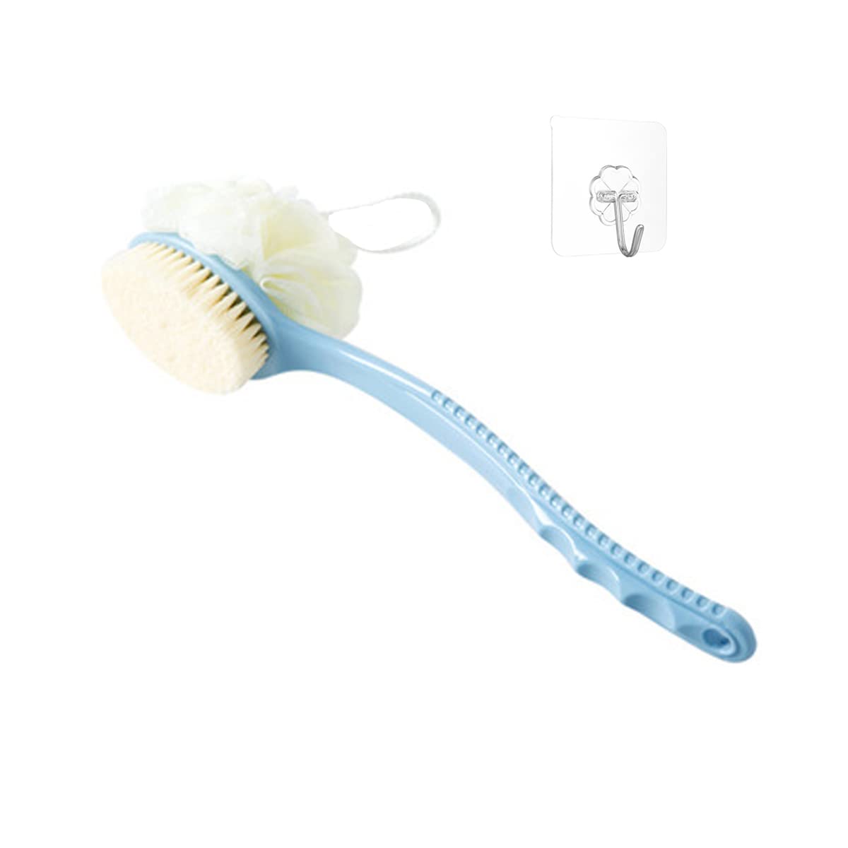 Exfoliating Shower Brush with Bristles & Loofah - Long Handle Back Scrubber, Bath Ball Mesh Sponge for Deep Cleansing & Skin Care - Perfect for Dry Brushing, Body Exfoliation & Spa Relaxation at Home