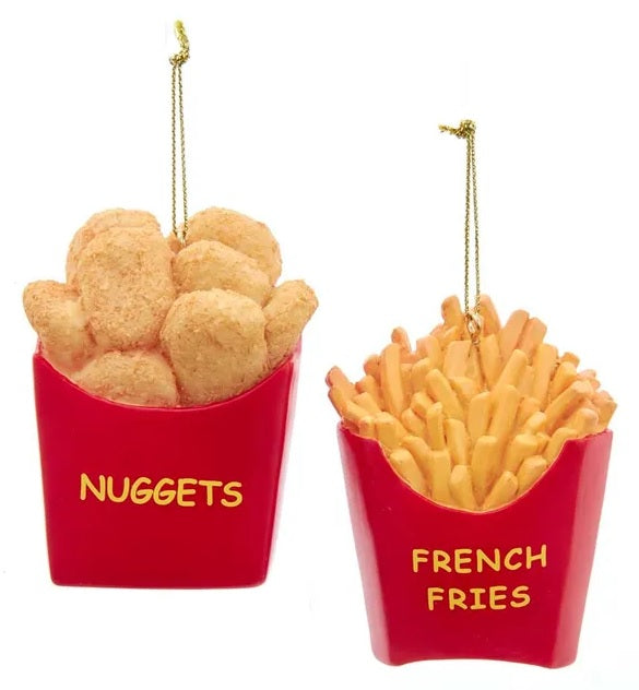3 Pack French Fries & Chicken Nuggets Christmas Ornaments - Fun Fast Food Themed Decor for Tree, Gifts, and Holiday Parties