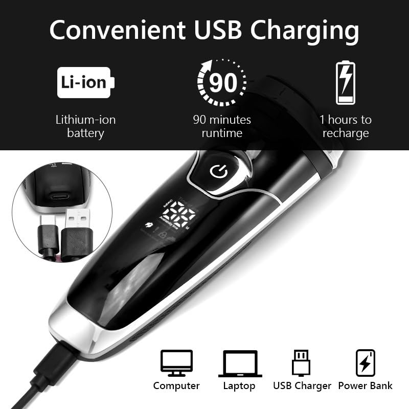 Best Electric Head Shaver for Men - Waterproof Rechargeable Shaver with Fast Charging, Beard Trimmer & Shaving Machine - Includes Travel Case - Perfect for Home, Travel & Grooming Kits