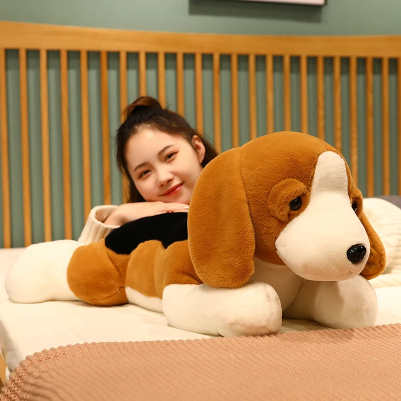 40-80CM Kawaii Stuffed Beagle Plush Toy - Soft Lying Puppy Dog with Outfit, Cute Animal Pillow Doll for Kids, Baby Girls Birthday Gift - Perfect for Nursery Decor, Cuddling & Gift Giving