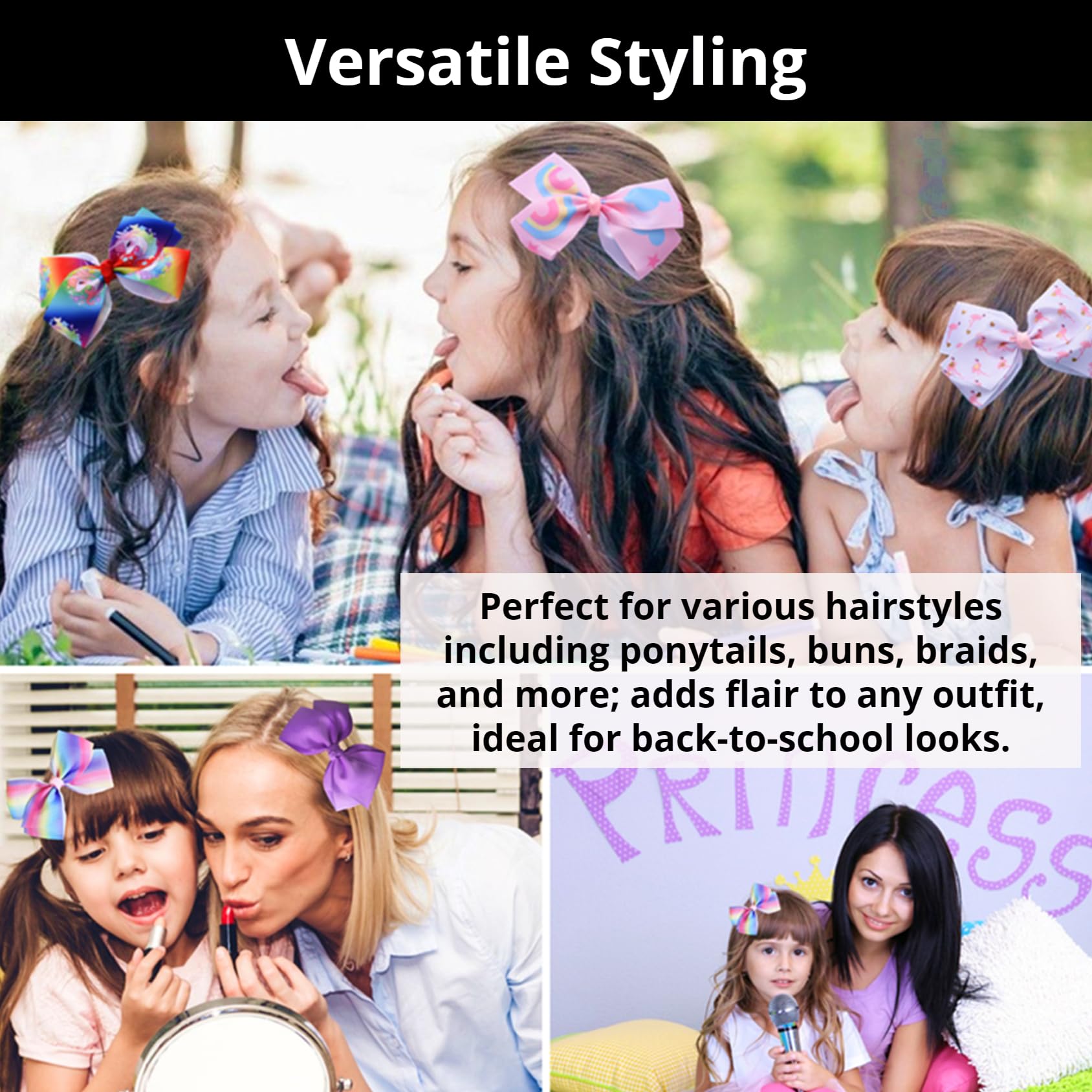 Fsmiling Girls Hair Bows - 12 Pack Alligator Clip Grosgrain Ribbon Hair Accessories for Toddlers & Kids - Valentine's Day, Easter Party, Birthday Gifts & School Events