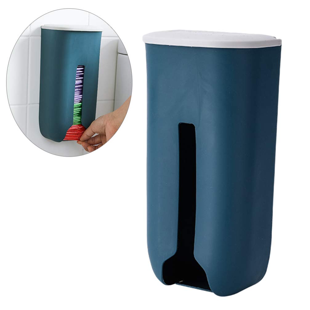 Housoutil Wall-Mounted Plastic Bag Holder & Dispenser - Dark Blue Grocery Bag Organizer for Kitchen, Pantry, and Laundry Room - Space-Saving Storage Solution for Plastic Bags