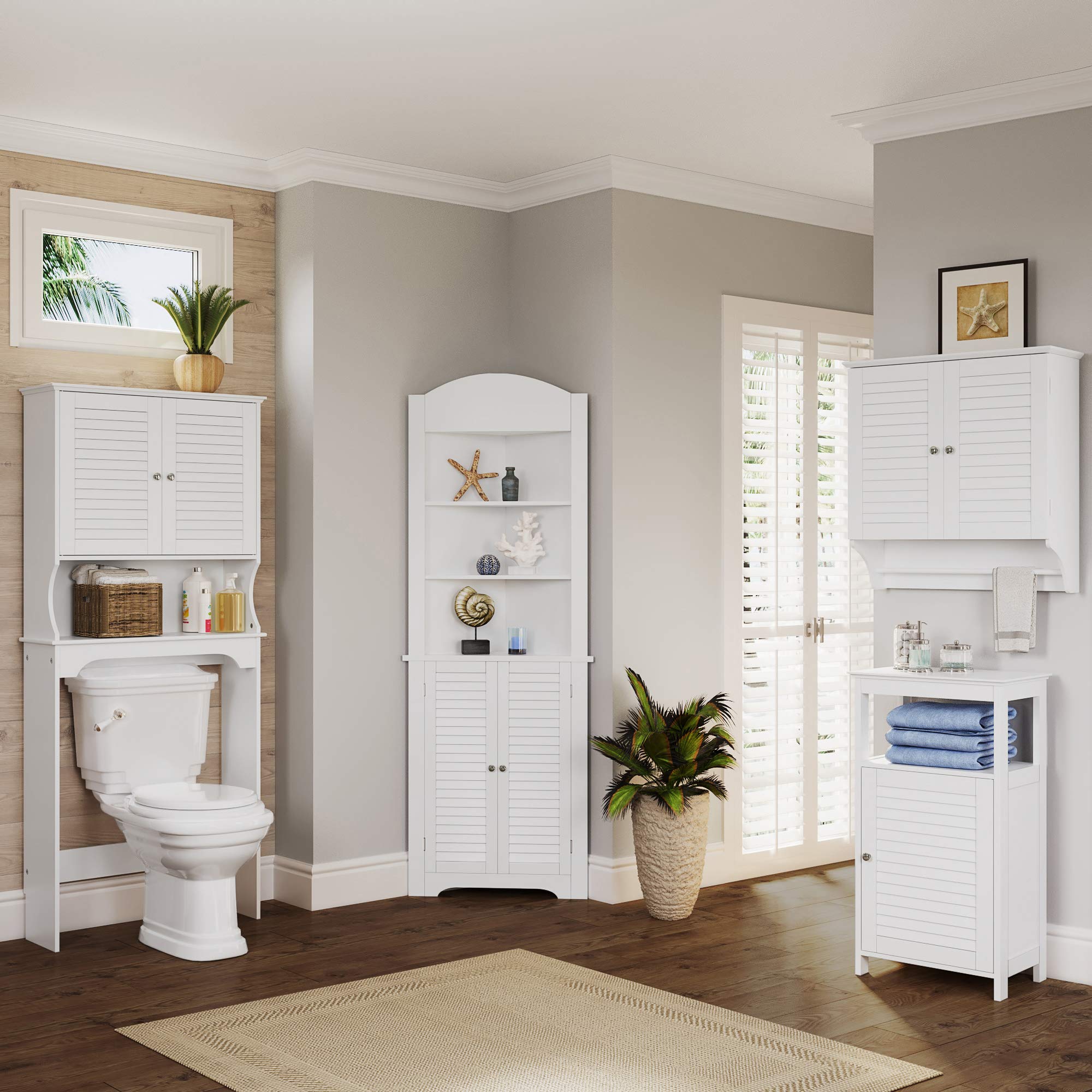 RiverRidge Ellsworth Collection White Tall Corner Cabinet - Storage Solution for Living Room, Bedroom & Home Office