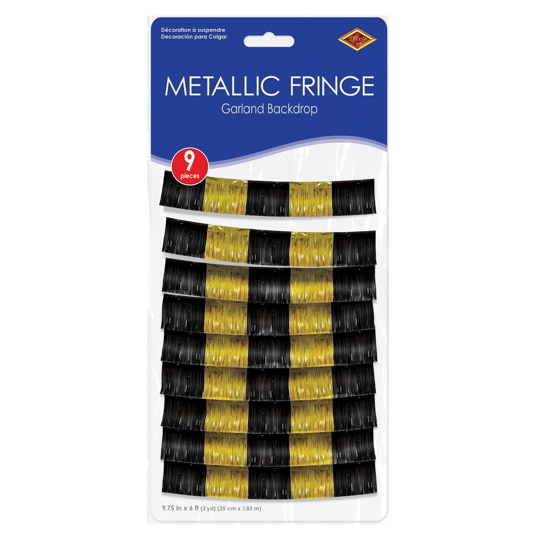 12 Pack Beistle Black and Gold Metallic Party Fringe Garland Backdrop - Elegant Decor for Birthday, Wedding, Baby Shower & Holiday Celebrations