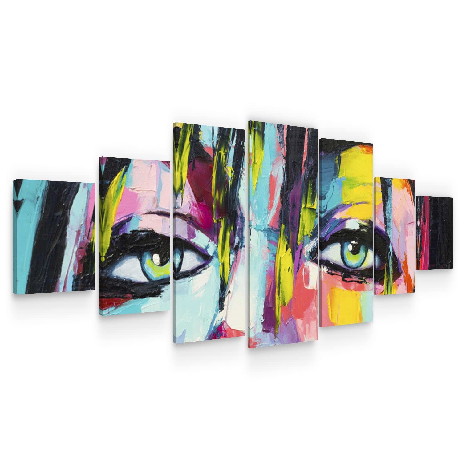 Startonight Large Abstract Canvas Wall Art - The Blue Eyed Woman - Modern Framed Set of 7 Panels 40x95 Inches - Perfect for Living Room, Bedroom & Office Decor