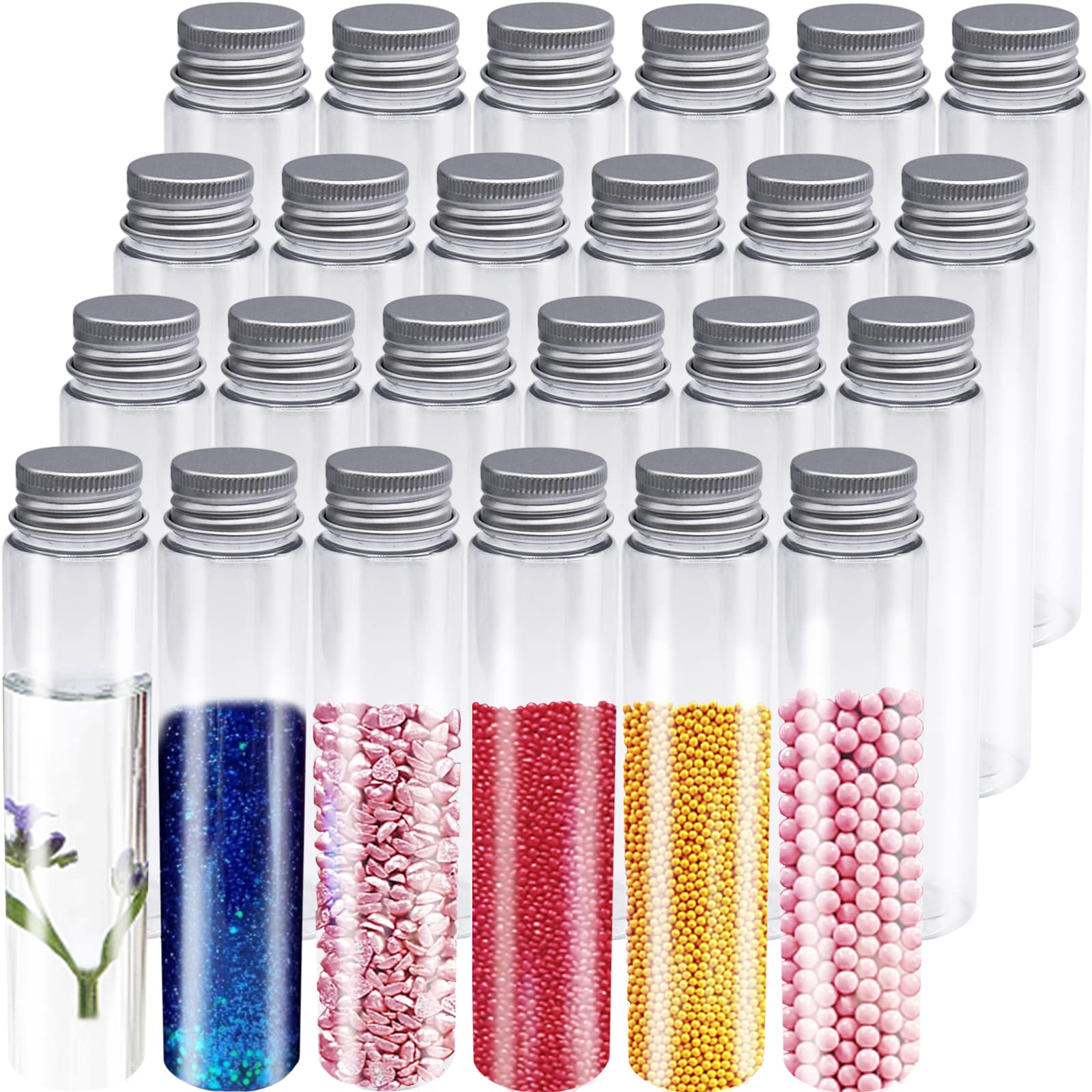 24 Pcs 115ml Clear Plastic Test Tubes with Caps - Flat Bottom Bath Salt Containers for Candy Storage, Gumball Dispensing, Plant Propagation & Jewelry Organizing - Perfect for DIY Crafts, Science Experiments & Party Favors