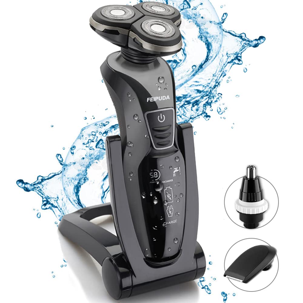 FEIPUDA Men's Electric Razor - Waterproof Cordless Shaver with Nose & Sideburn Trimmer - Rechargeable Beard Trimmer for Smooth Shaving at Home or Travel