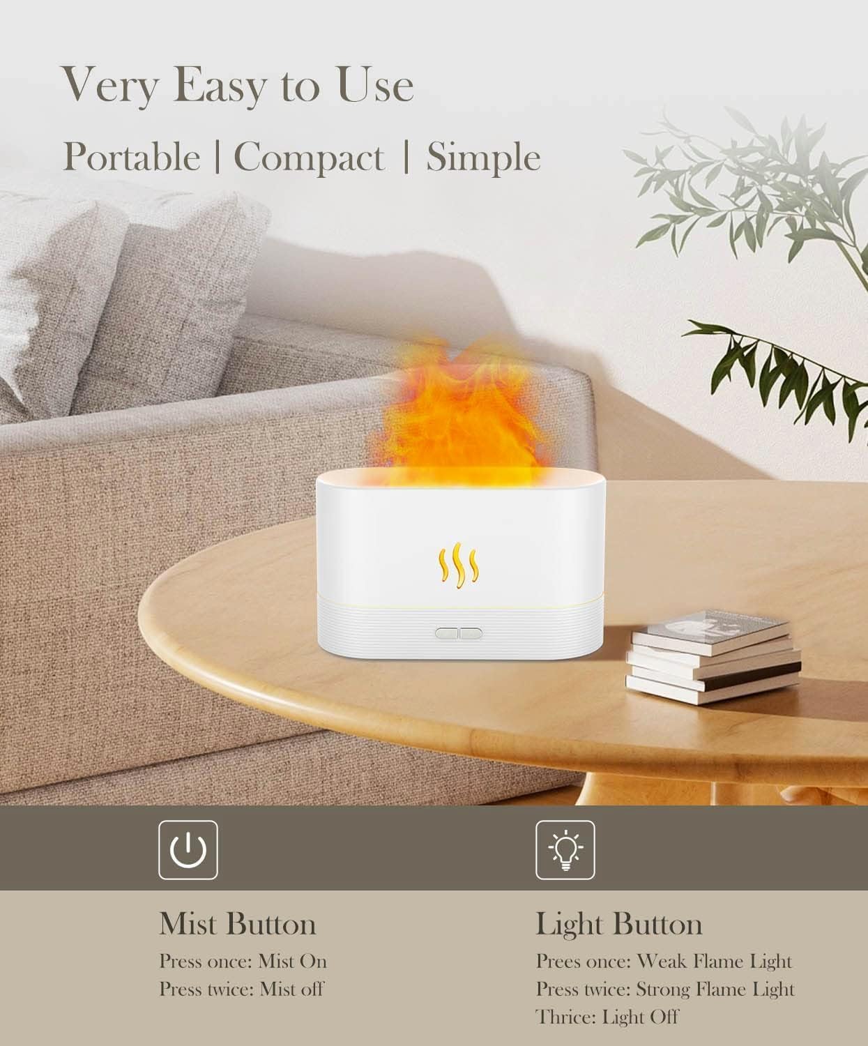 Lifeberg Essential Oil Diffuser with Realistic Flame Effect - 180ml Aromatherapy Humidifier with 2 Adjustable Night Lights & Auto Shut-Off - Perfect for Bedroom, Yoga, Spa & Office Relaxation (Black)