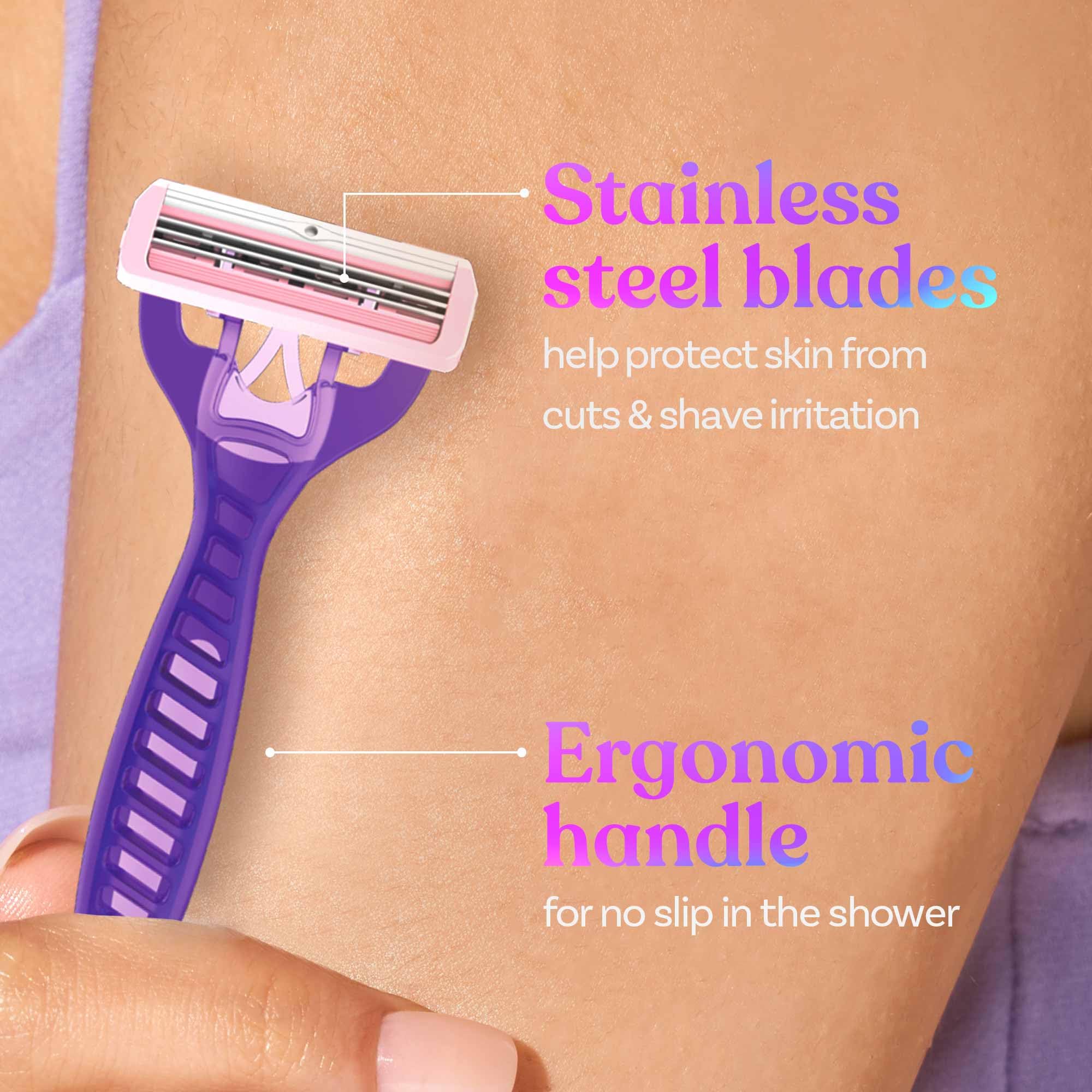 Bombae Women's Disposable Flexi Body Razors - 3 Pack | Aloe Vera & Vitamin E Hair Remover for Smooth Shaving | Perfect for Arms, Underarms, Bikini Line & Legs | At-Home & Travel Grooming Essential