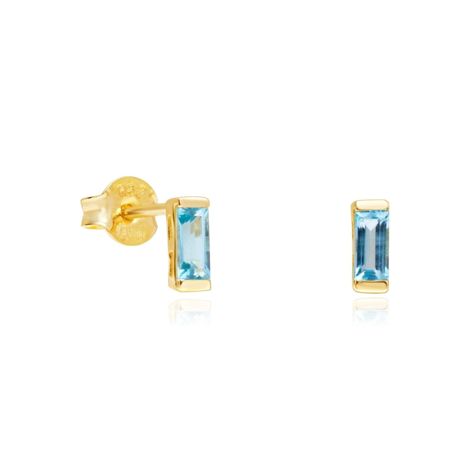 14k Yellow Gold Blue Topaz Baguette Screw Back Earrings | Elegant Dangle Earrings for Women | Perfect for Weddings, Parties & Special Occasions