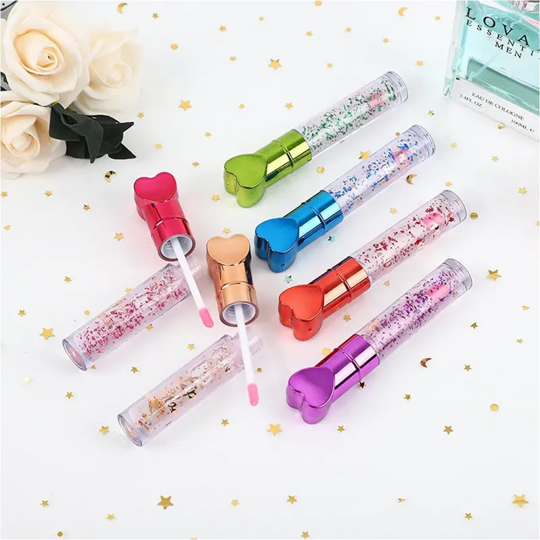 Adbeni Glitter Lip Gloss - 10ml Hydrating Lip Balm for Dry & Chapped Lips with Moisturizing Formula | Natural Pink Shade & Cute Blue Heart Packaging | Perfect for Daily Wear, Parties & Makeup Gifts