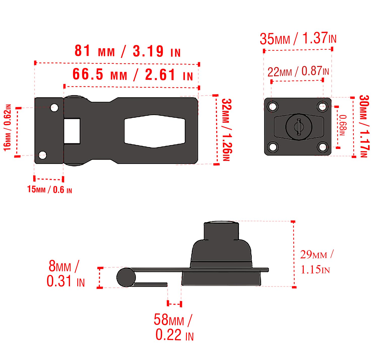 2 Packs Keyed Hasp Locks - V·RESOURCING Twist Knob Keyed Locking Hasp for Small Doors, Drawers, Cabinets, Toolboxes & Storage Boxes - 2.5 Inch Black Hasp Lock with Keys - Secure Your Home, Office & Shed