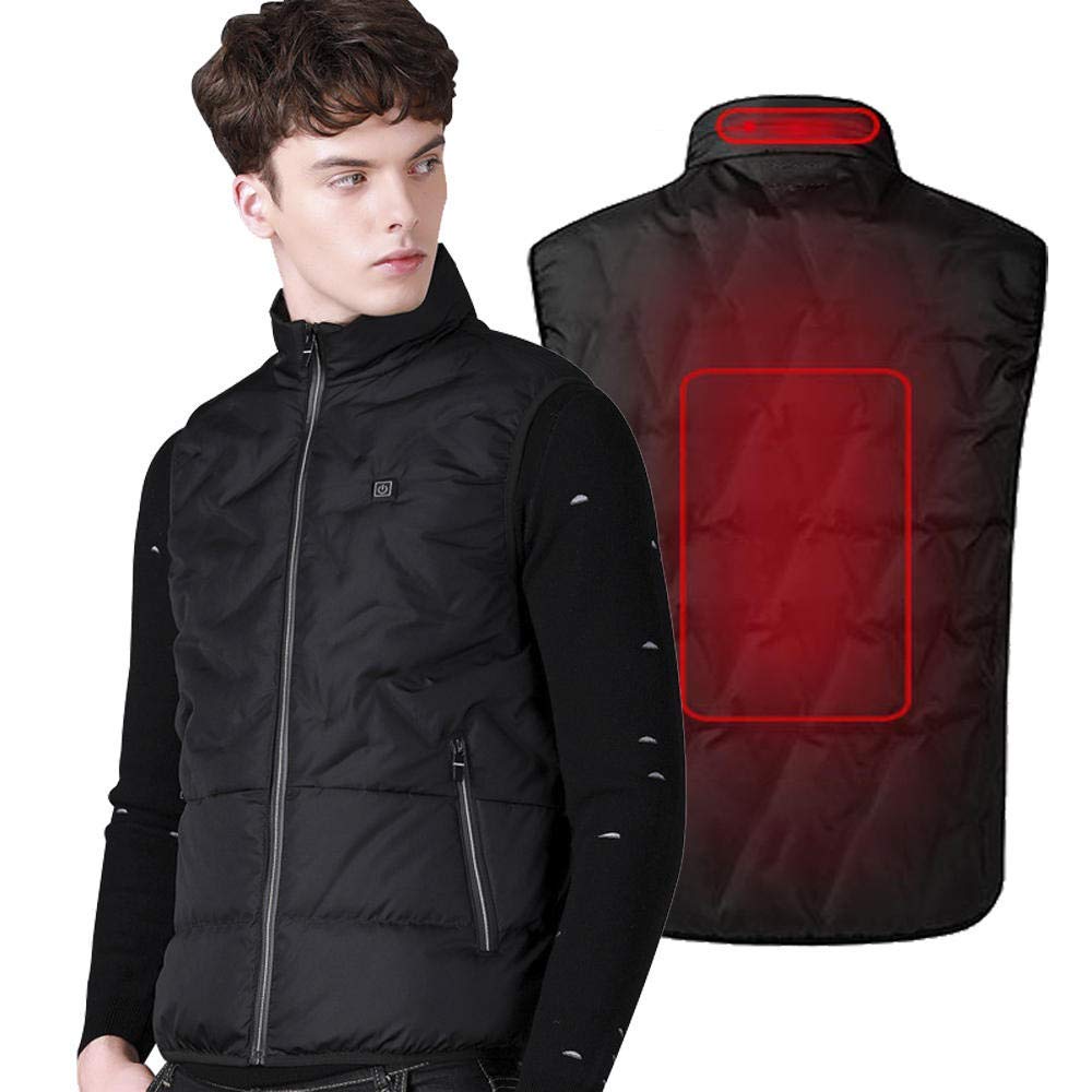 MNSSRN Black USB Electric Heating Vest for Men & Women - Lightweight Washable Heated Jacket with 2 Heating Zones, 3 Temperature Levels (XXL) - Perfect for Motorcycle Riding, Outdoor Activities, Hunting & Winter Sports