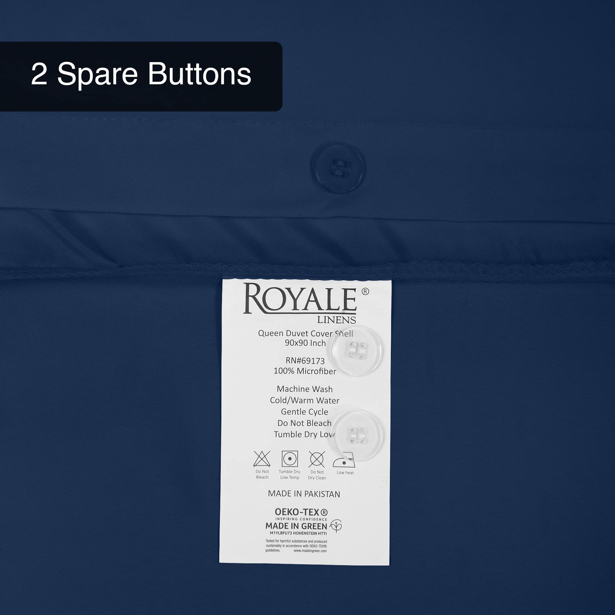 ROYALE Navy Duvet Cover Queen Size - 3 Piece Luxury Bedding Set with Button Closure - 90x90 Inch Duvet Cover & 2 Pillow Shams - Soft Microfiber Comforter Cover - Perfect for Master Bedroom, Guest Room & Vacation Homes