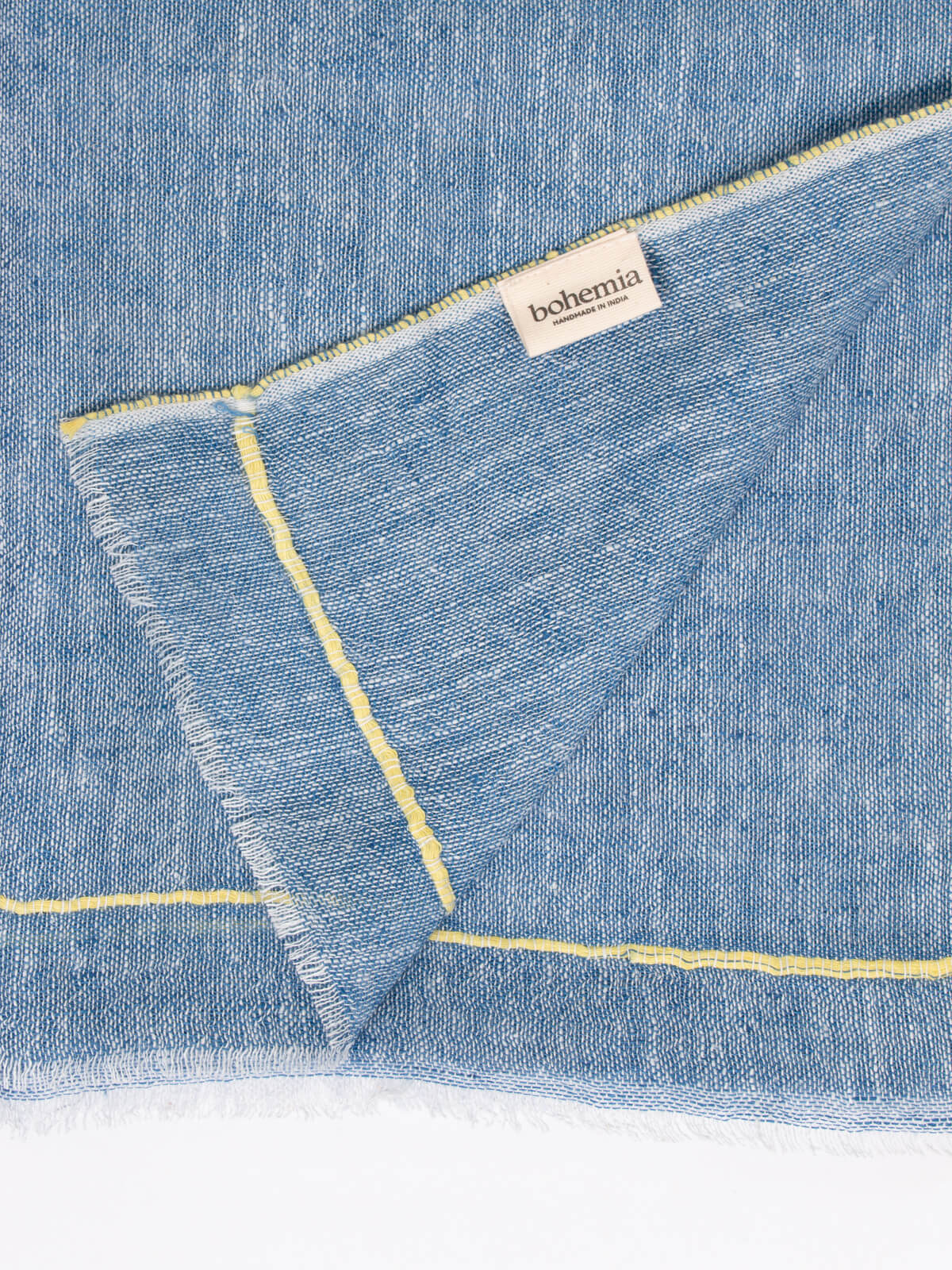 Premium Linen Scarf - Soft & Breathable Indigo & Lemon Striped Wrap - Perfect for Travel, Office & Casual Outfits