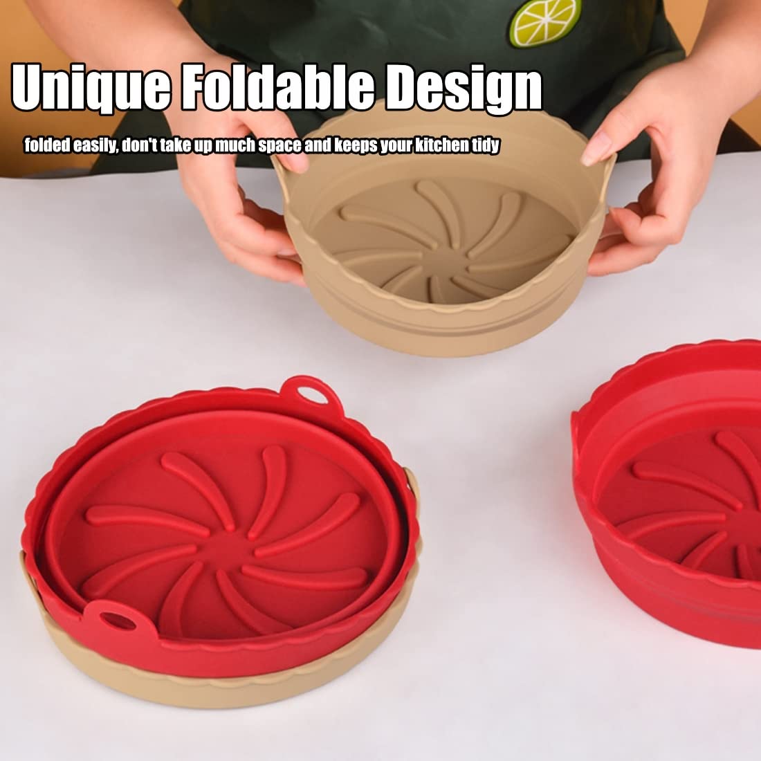 2-Pack Reusable Silicone Air Fryer Liners - 7.87 Inch Round Non-Stick Basket for Cooking, Baking & Frying | Foldable Microwave & Oven Safe Accessories | Perfect for Chicken Wings, French Fries & Healthy Meals