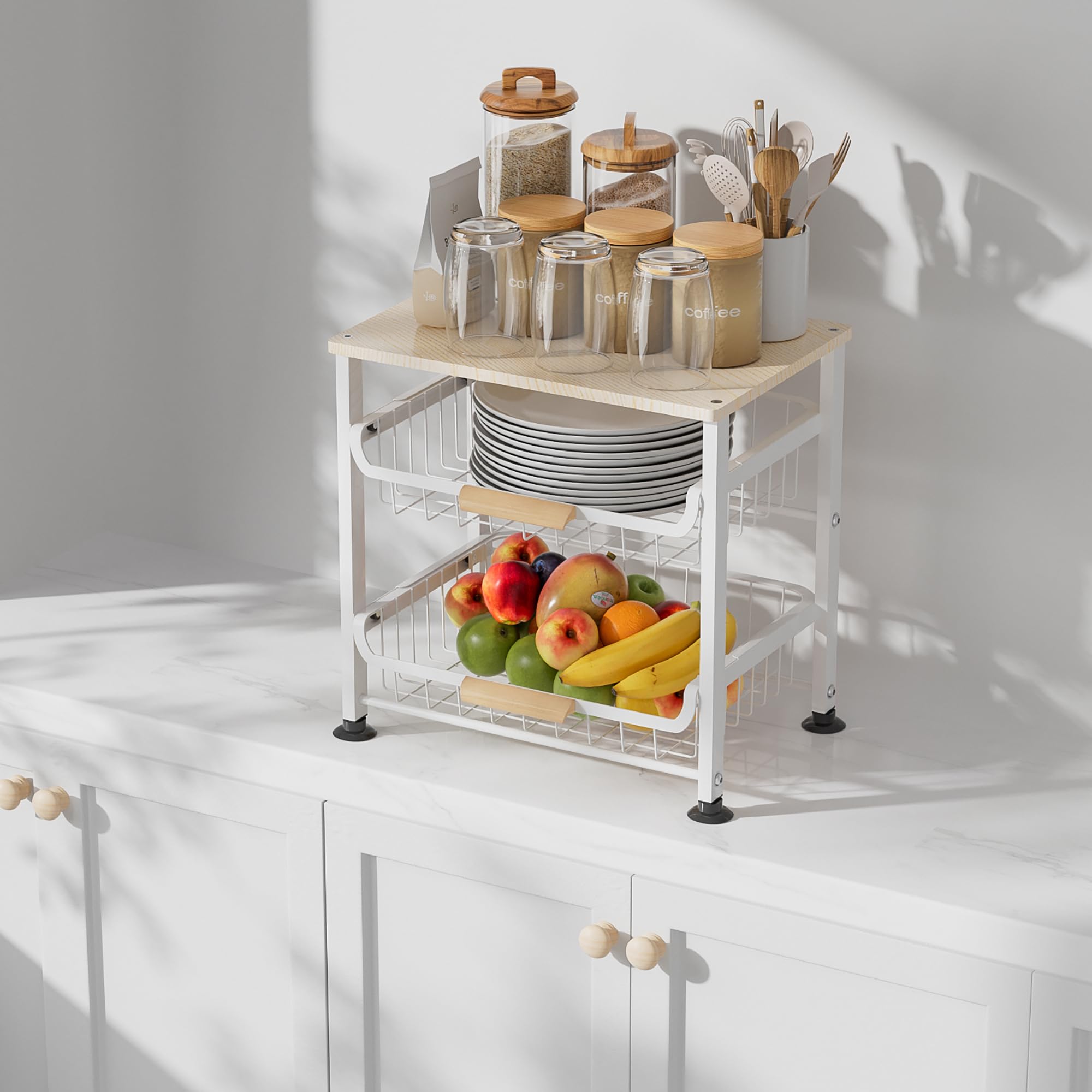3-Layer Metal Kitchen Storage Basket with Handle - Countertop & Desktop Pull-Out Organizer for Fruits, Snacks, Vegetables | Perfect for Pantry, Office, Dorm Room Organization