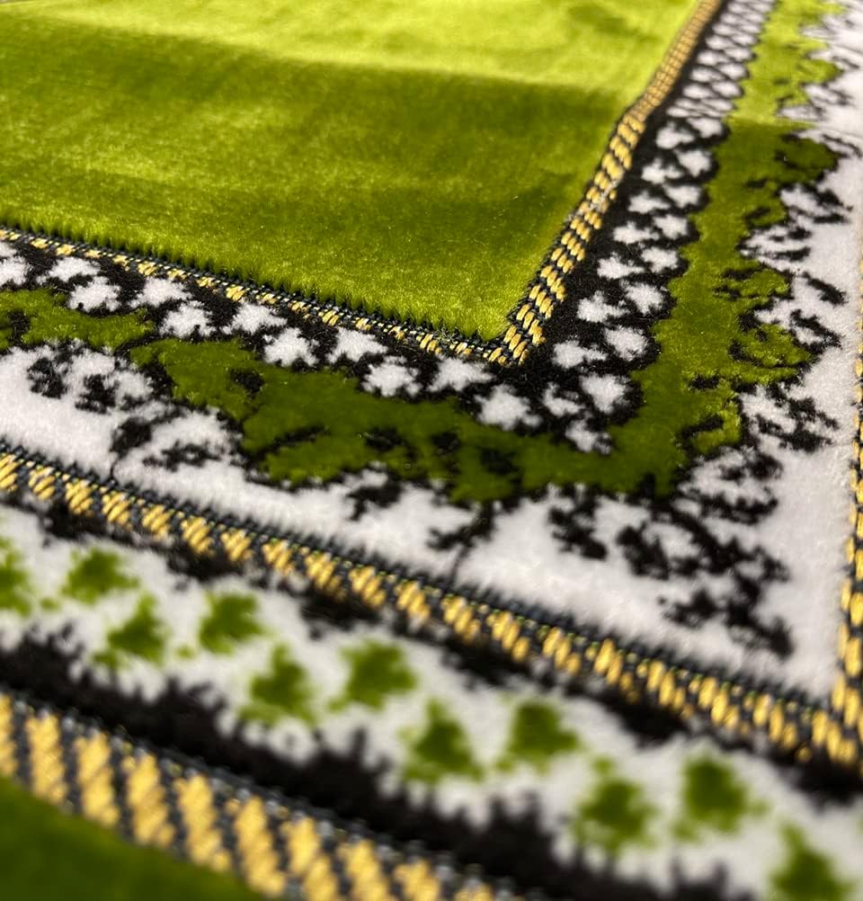 Premium Child Velvet Islamic Prayer Rug with Vine Border Arch Design in Pear Green - Perfect for Kids' Daily Prayers, Ramadan & Eid Celebrations