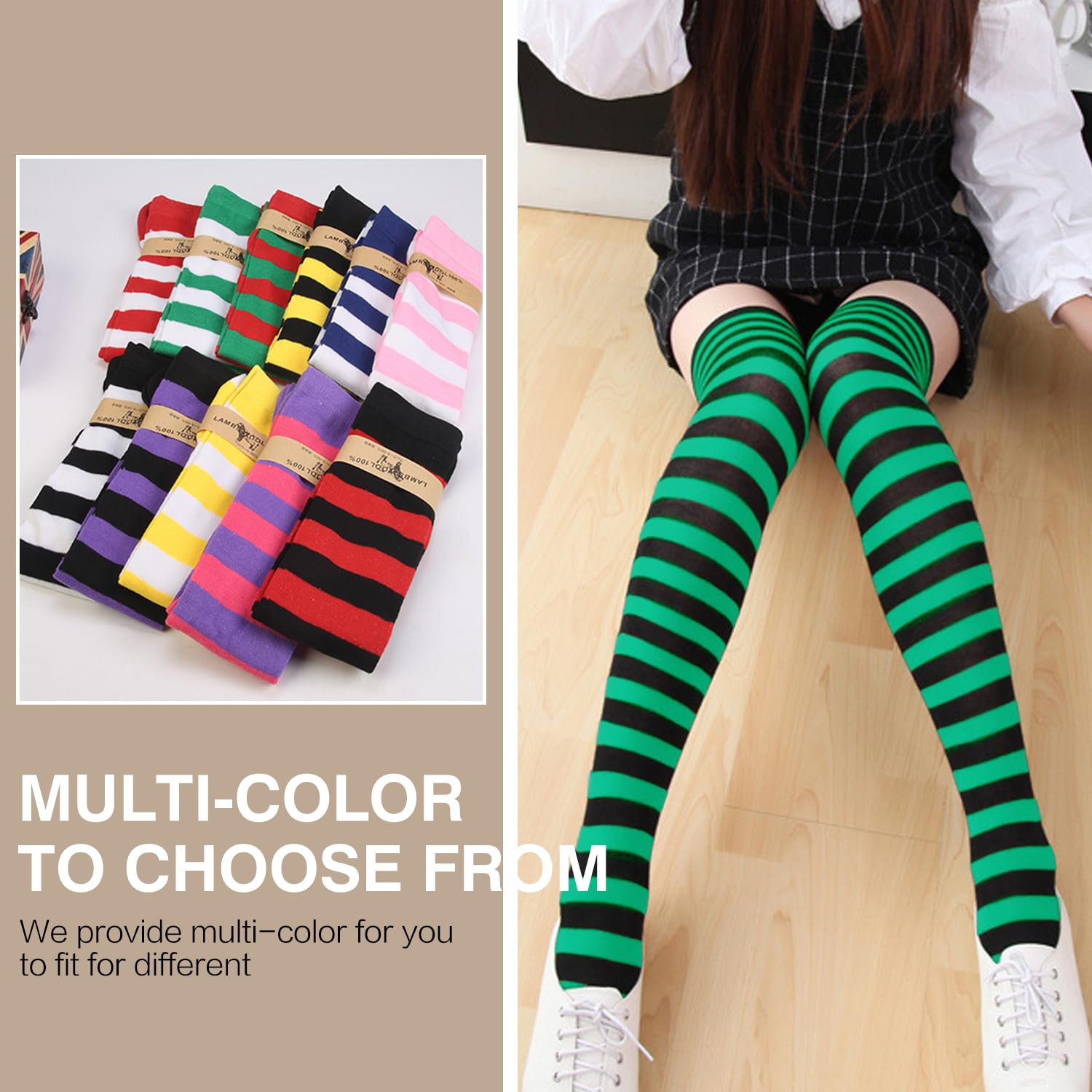 Raylarnia Women's Extra Long Opaque Striped Over Knee High Socks - Thigh High Stockings for Women, Fashionable Striped Tights, Perfect for Winter, Cosplay, Office & Daily Wear