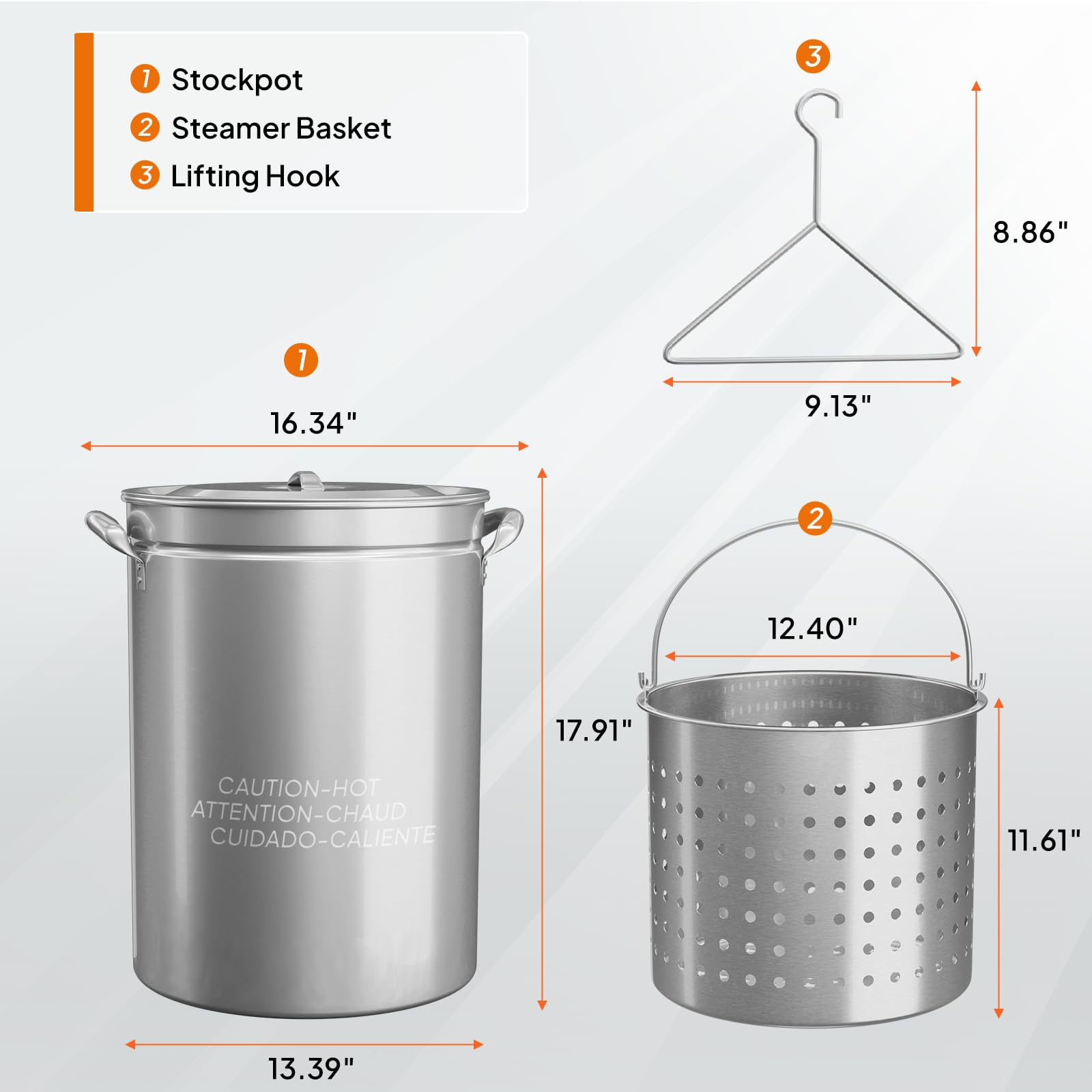 ROVSUN 44-Quart Stainless Steel Turkey Fryer Pot with Basket, Lid & Hook - Large Outdoor Cooking Pot for Turkey, Seafood Boil, Crawfish, Crab, Lobster & Shrimp - Perfect for Backyard BBQs, Camping & Holiday Feasts