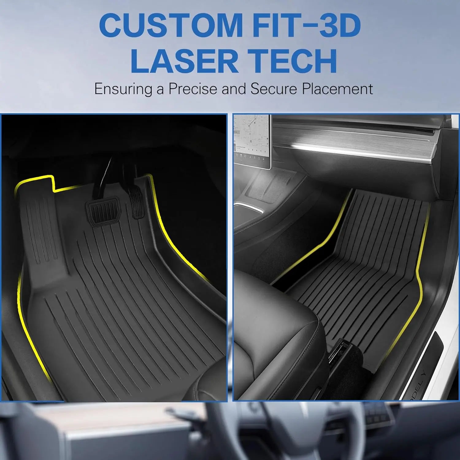 Premium All-Weather TPE Floor Mats for 2021-2024 Tesla Model Y (5 Seats) - Custom Fit Waterproof & Anti-Slip Front & Rear Full Set Car Mats - Perfect for Daily Commute, Road Trips & Winter Protection